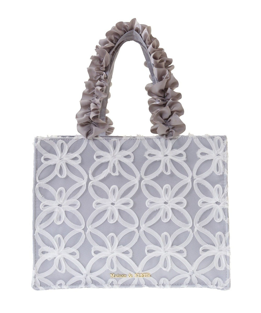 Maison de FLEUR チュールフラワーフリルスクエアトートバッグ 