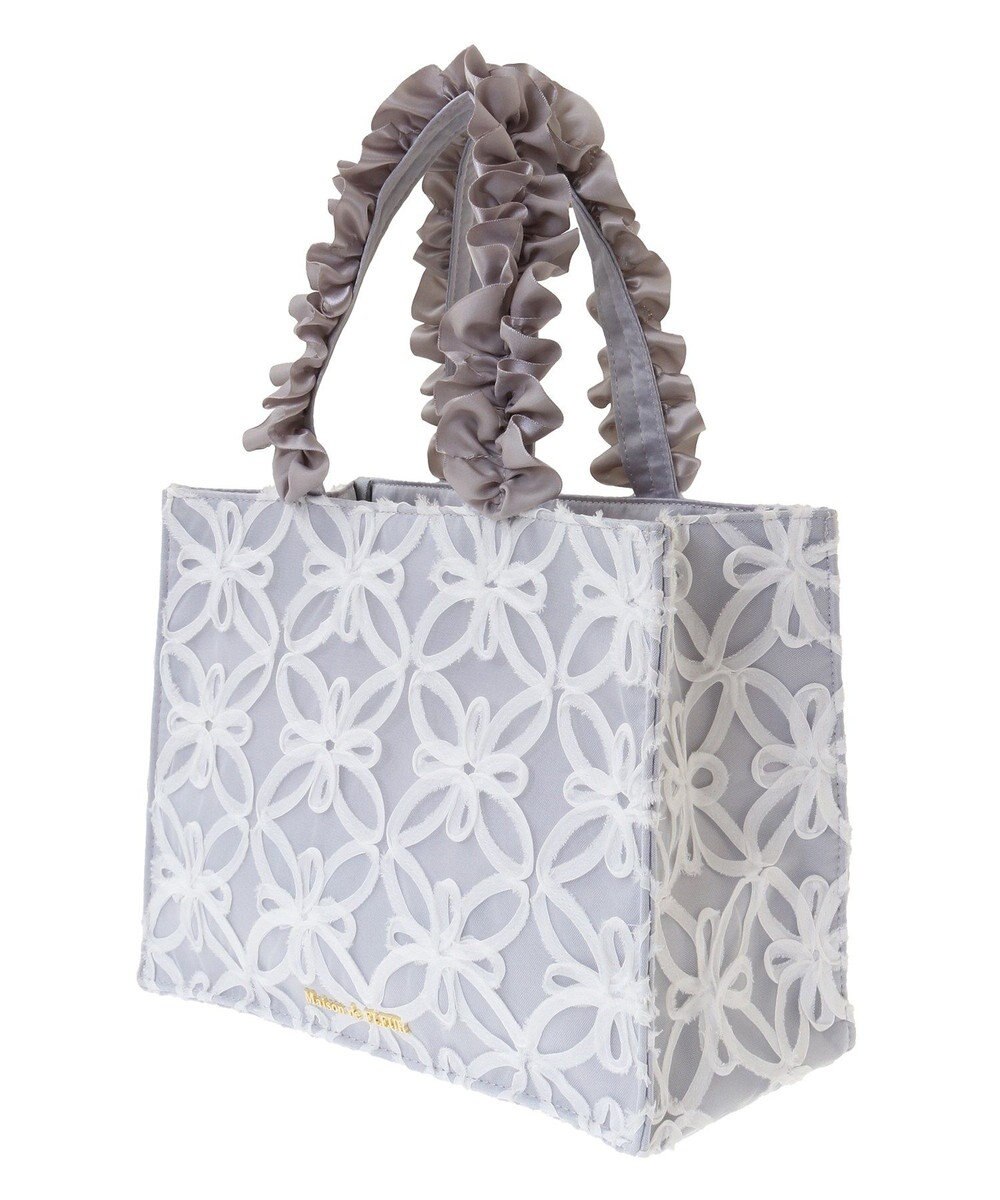 Maison de FLEUR チュールフラワーフリルスクエアトートバッグ 
