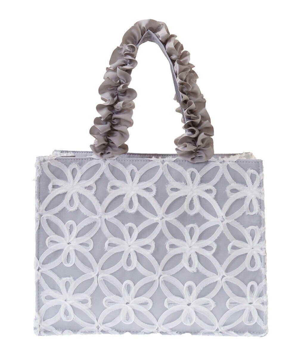 Maison de FLEUR チュールフラワーフリルスクエアトートバッグ 