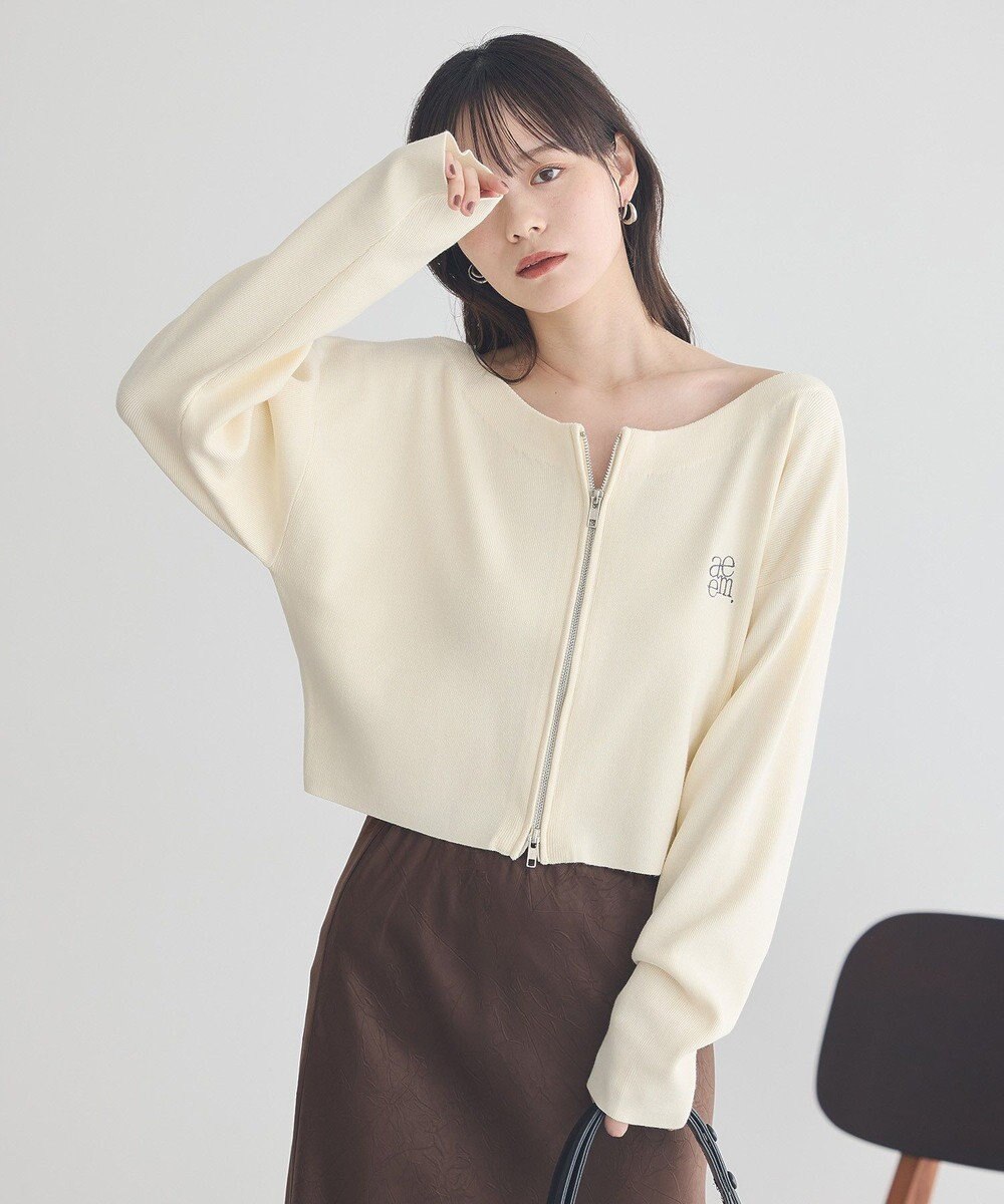 earth music&ecology ダブルジップロゴニットプルオーバー 