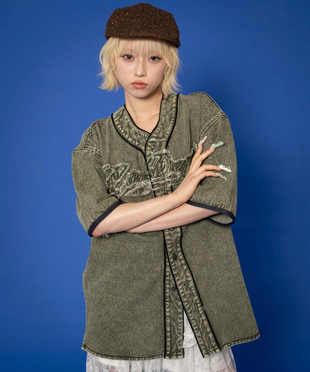 WEGO 【ユニセックス着用ITEM】ベースボールデニムグラフィックシャツ（SS） 