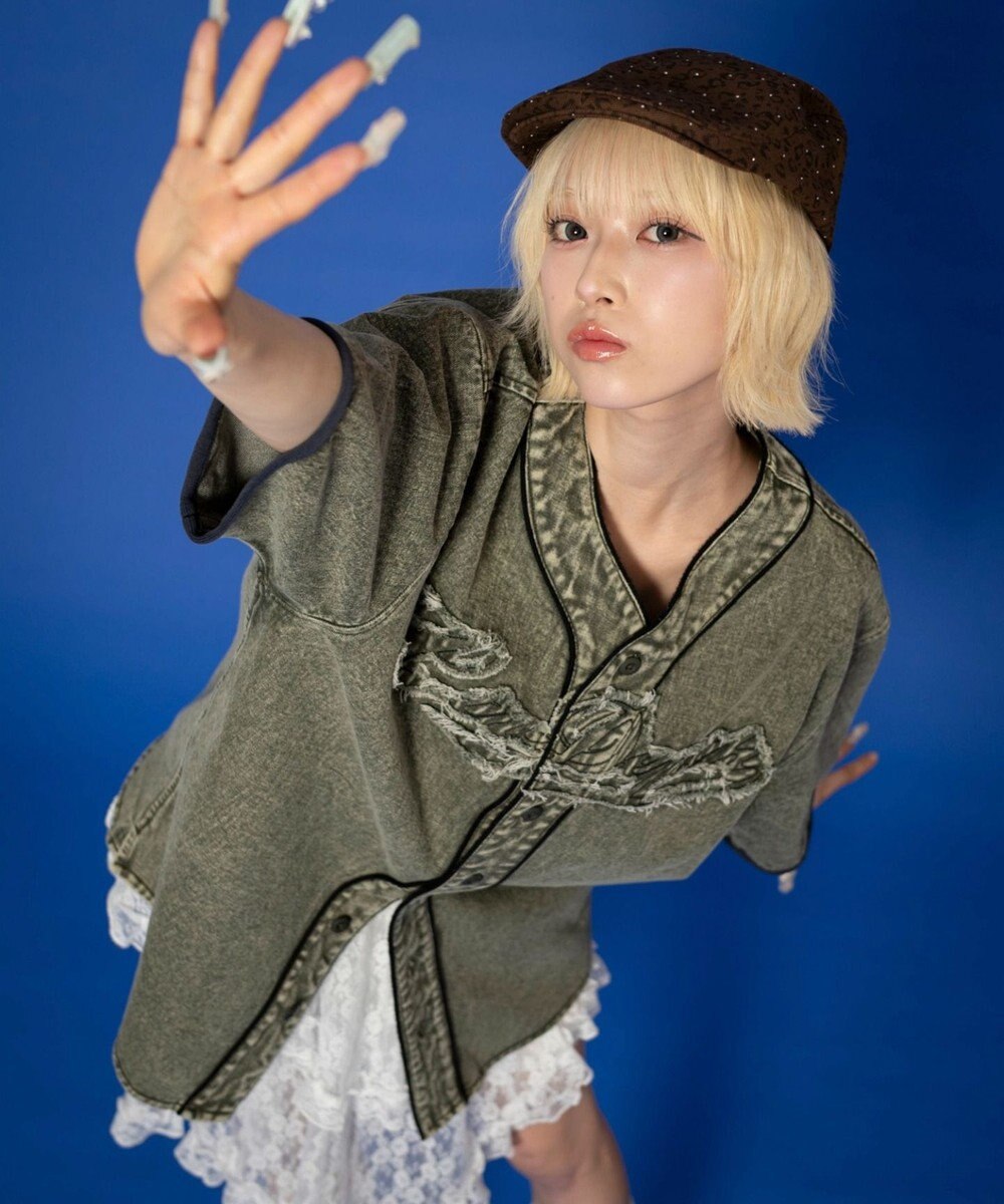 WEGO 【ユニセックス着用ITEM】ベースボールデニムグラフィックシャツ（SS） 