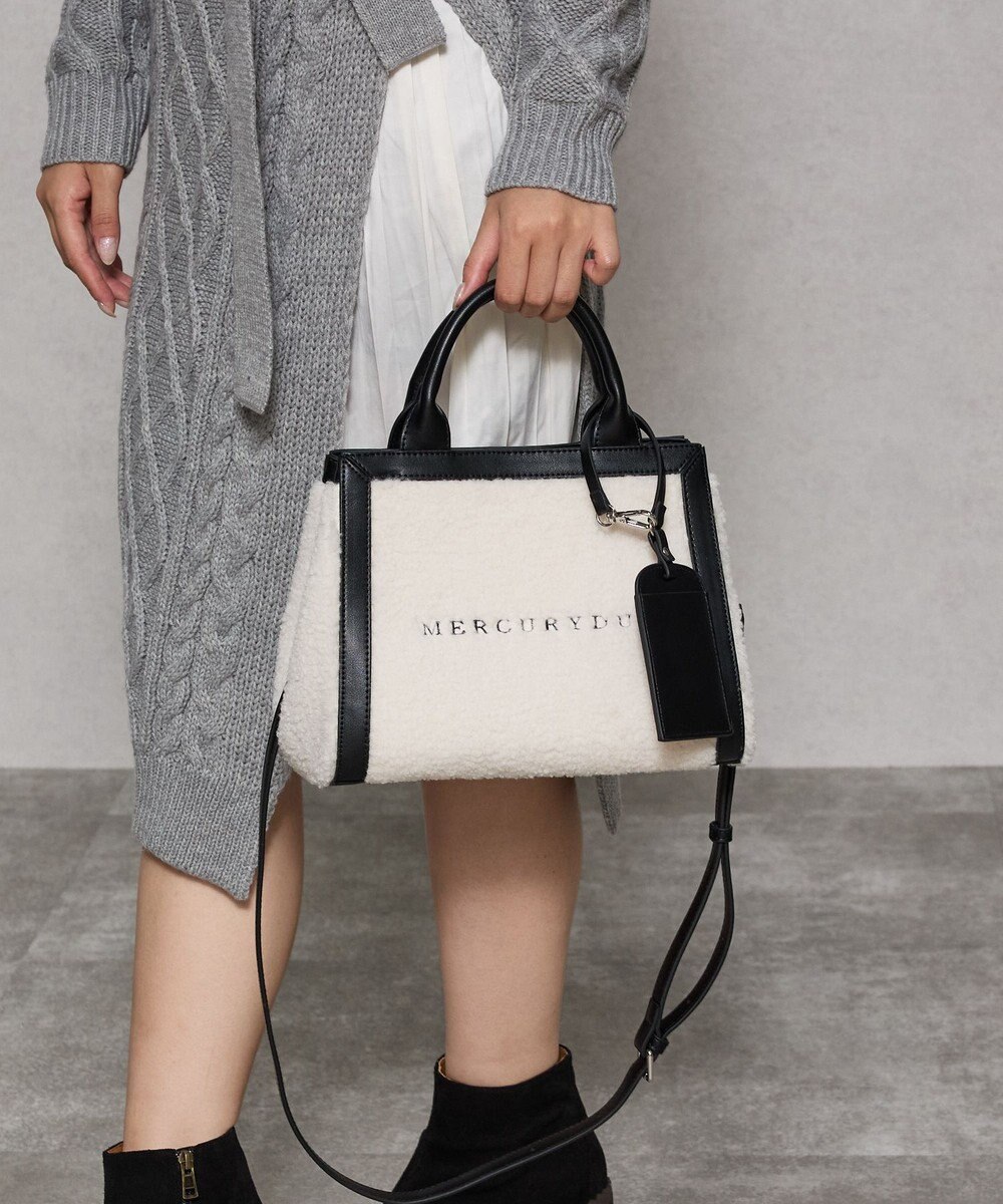 style code 【MERCURYDUO/マーキュリーデュオ】カードケース付　ロゴ刺繍ボアトートバッグ 