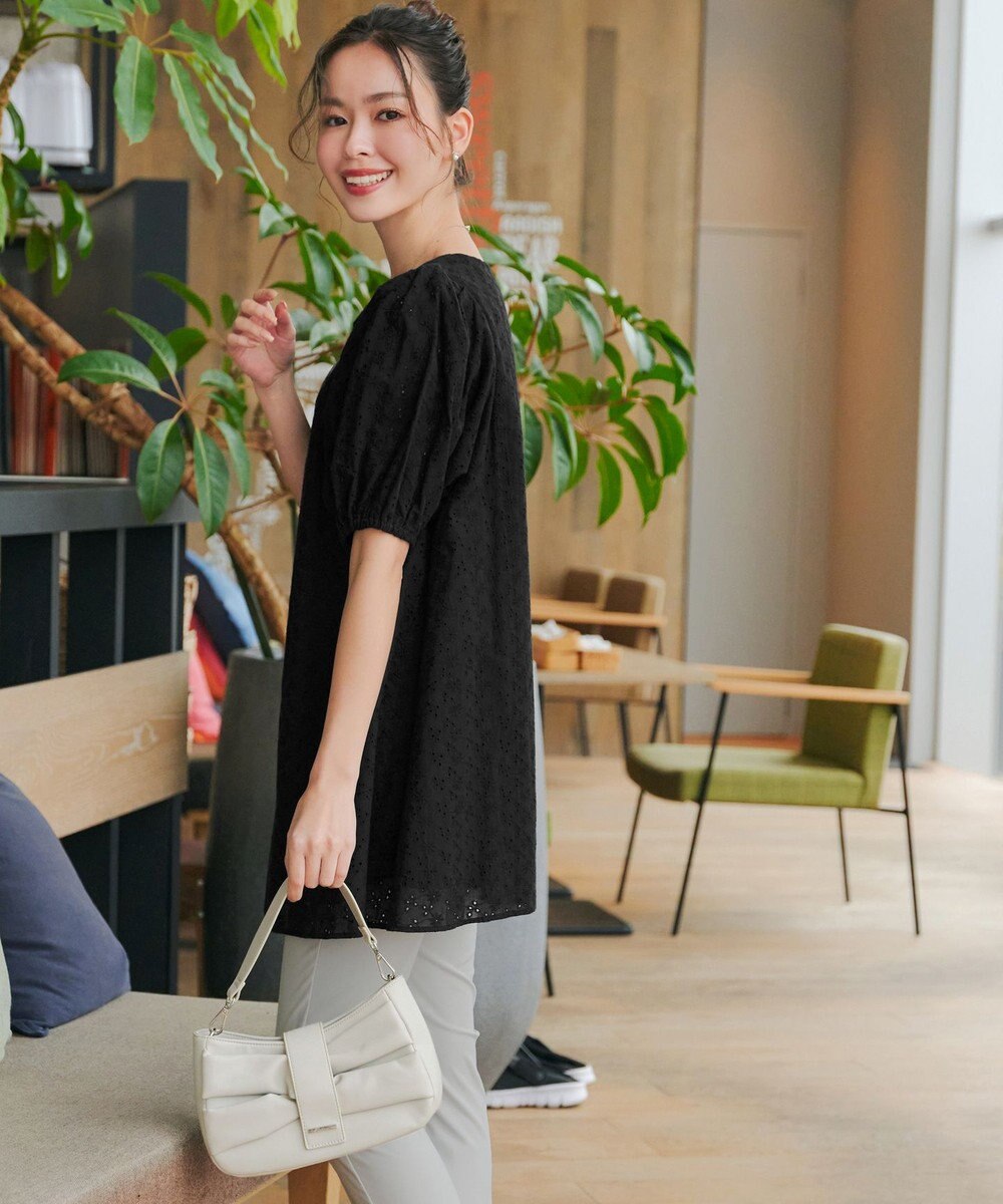 Tiaclasse 【2TYPE/総レース・袖レース】パンチングレースパフスリーブチュニックブラウス 