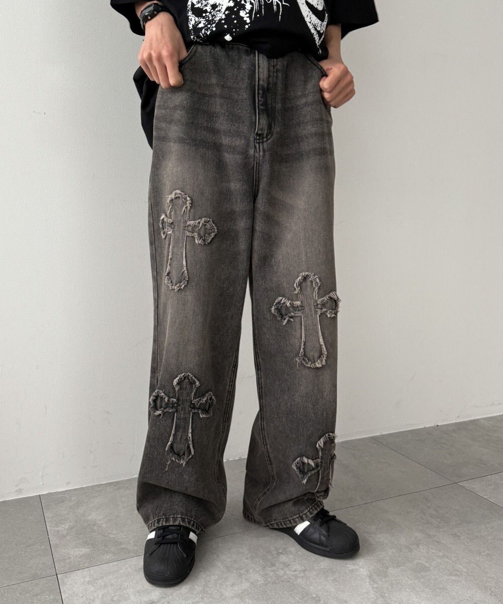 WEGO クロスモチーフオーバーダイバギーパンツ 