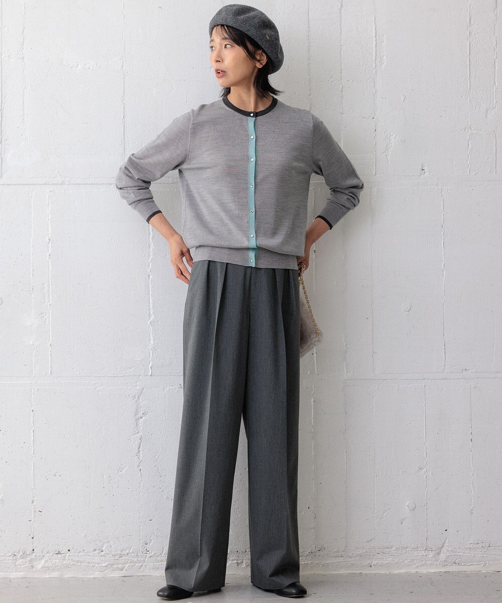 23区 L 【洗える】サステナブルウール バイカラー カーディガン 