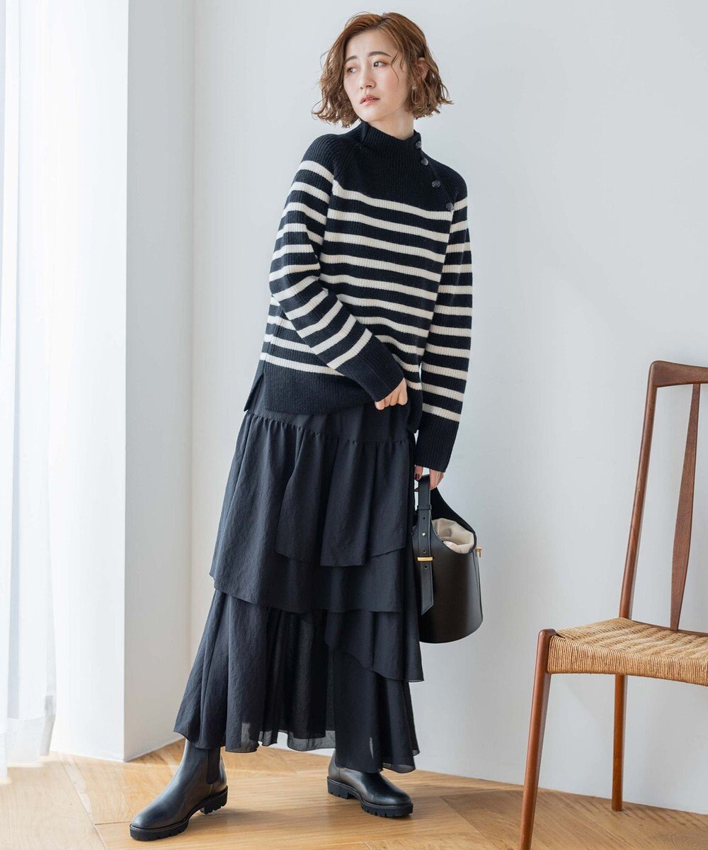 23区 S 【洗える】ウールカシミヤ パネルボーダー ニット 