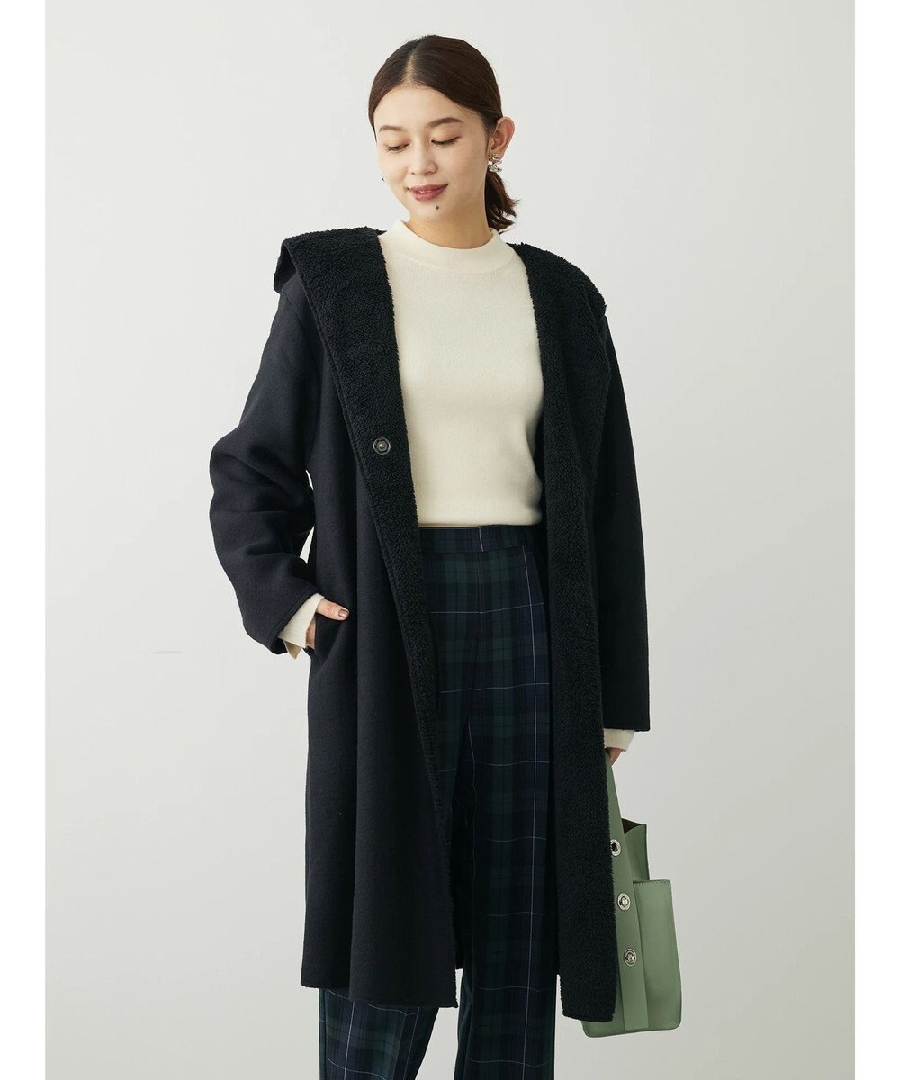 Green Parks フード付き裏ボアロングコーディガン 