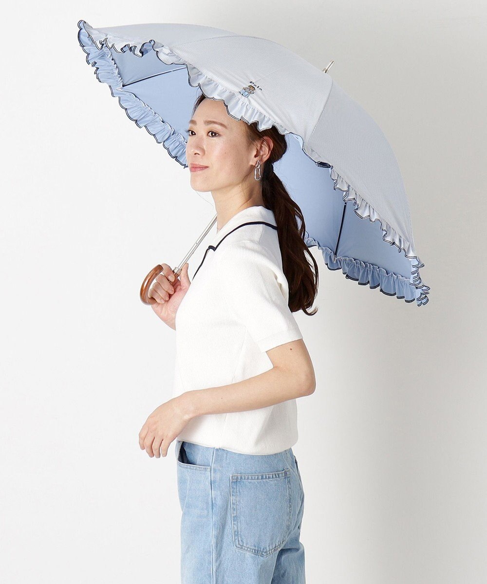 MOONBAT 【WEB限定】POLO RALPH LAUREN（ポロ ラルフローレン）晴雨兼用日傘 長傘 ワンポイントベア刺繍 フリル 一級遮光 遮熱 UV 