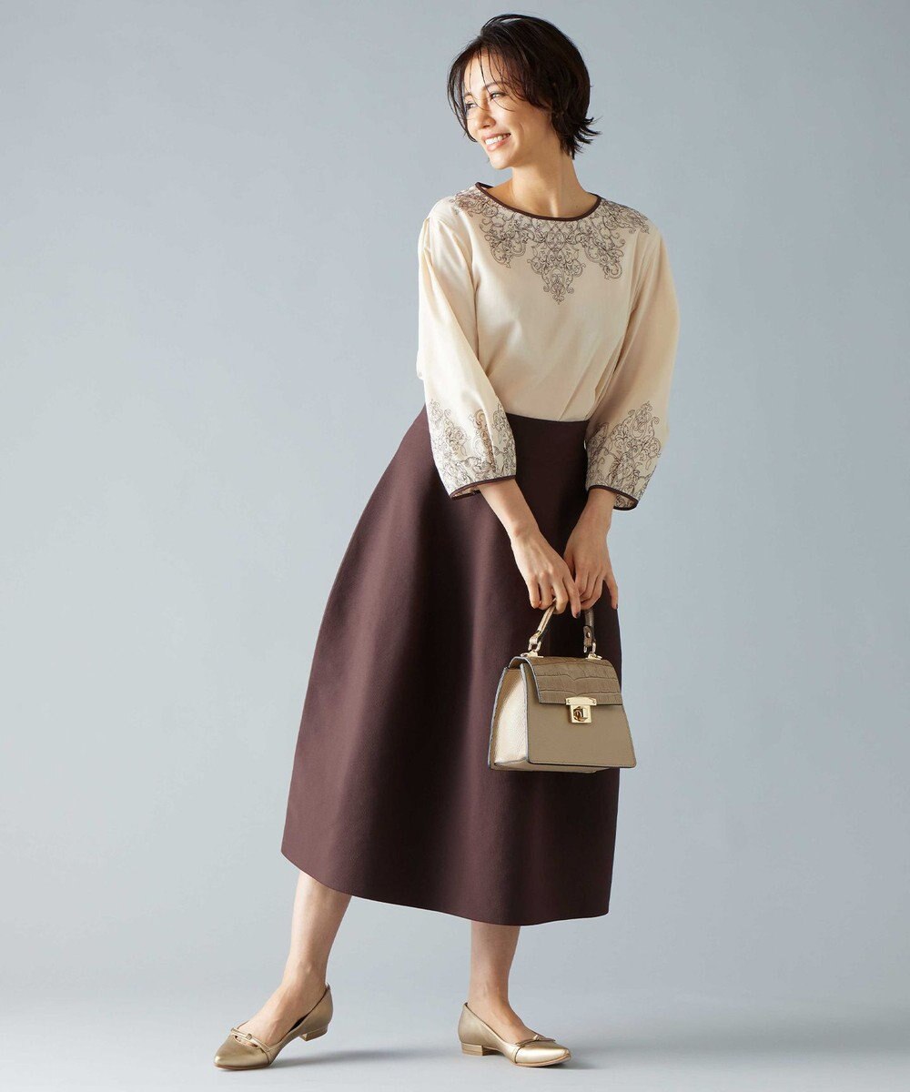 自由区 S 【洗える】コードエンブロイダリーボートネック ブラウス 