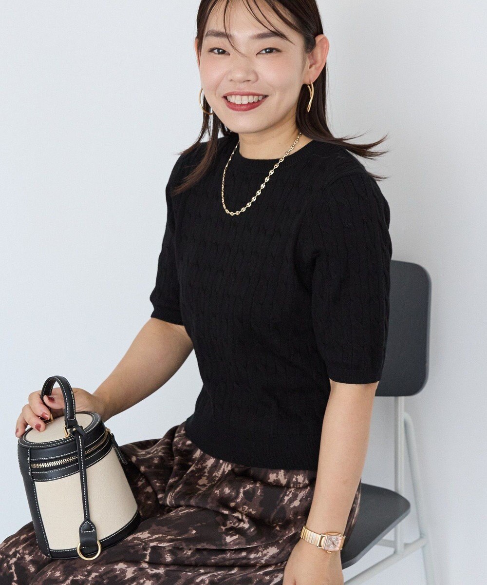 AMERICAN HOLIC ケーブル5分袖ニットプルオーバー 