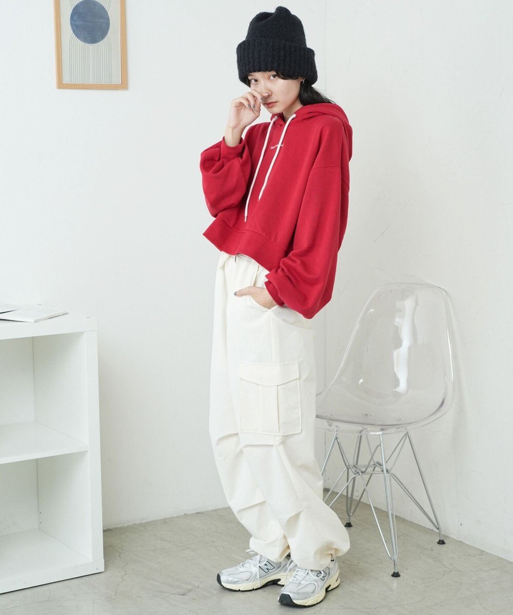 WEGO 配色ロゴデザインショートパーカー 