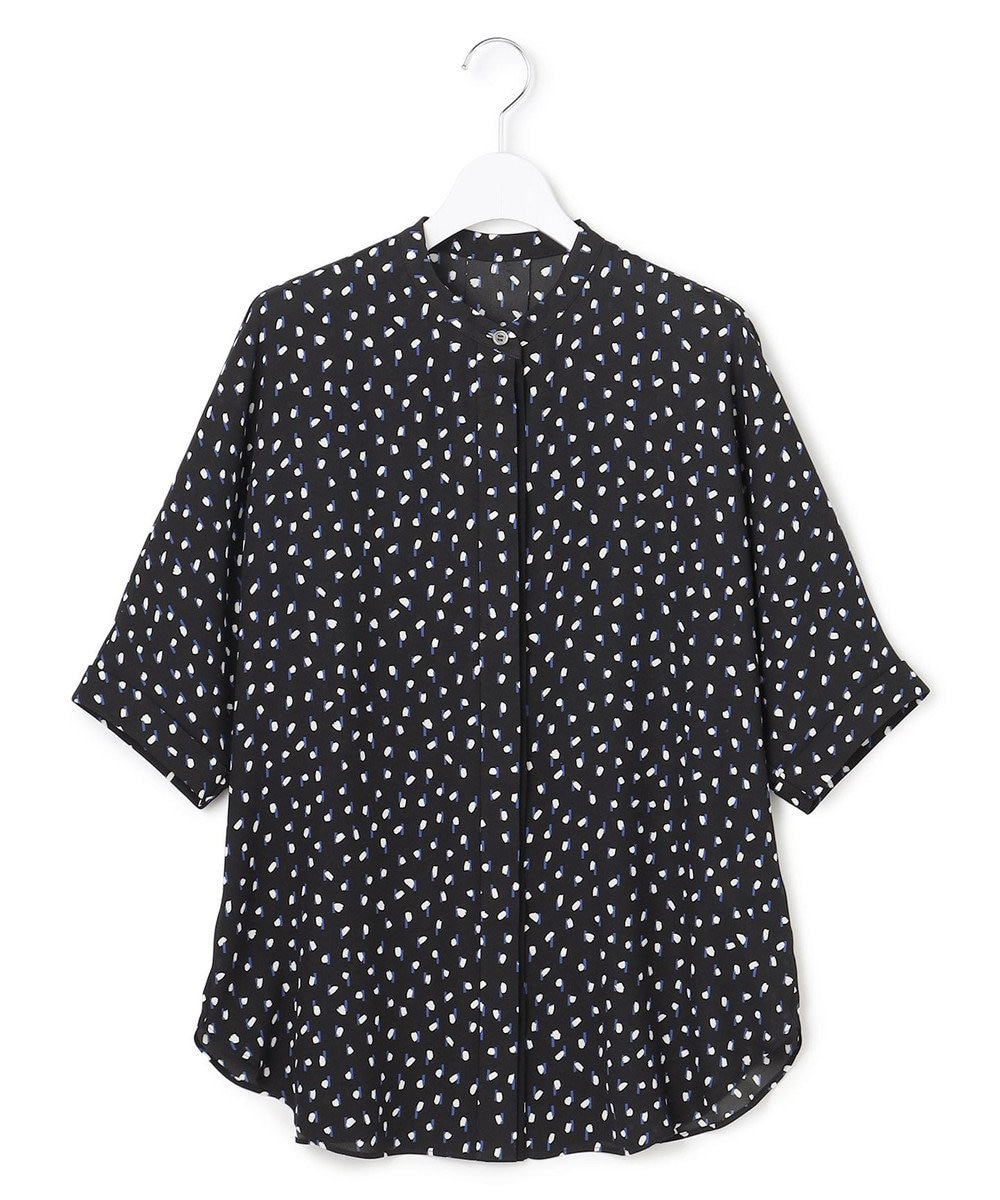 ICB L 【先行予約・WEB限定カラーあり】BackSatinAmunzen 5分袖バンドカラーブラウス 