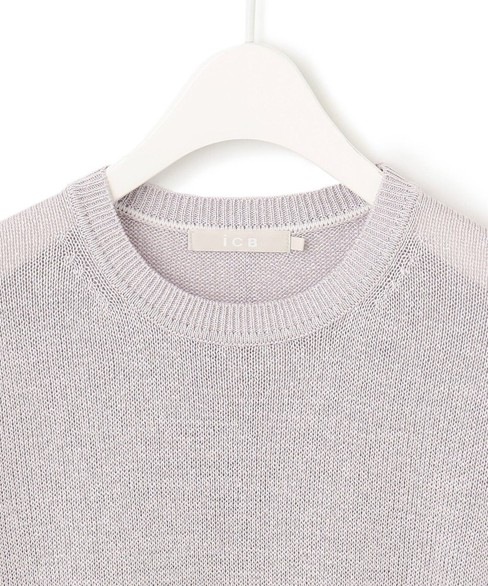 ICB L 【WEB限定カラーあり・洗える】ペーパーブレンドシャインニット 五分袖プルオーバー 