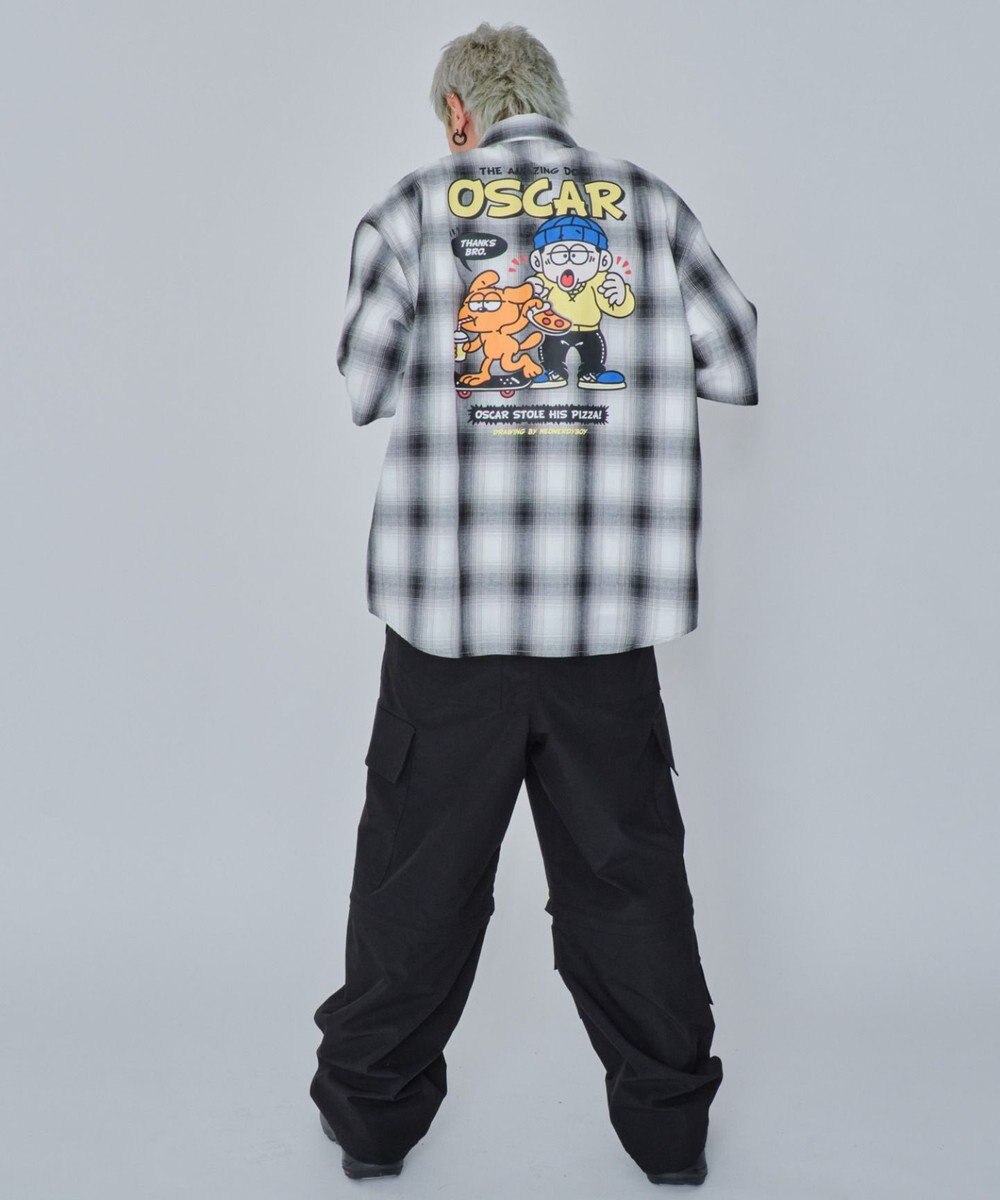 WEGO 【ユニセックス着用ITEM/MLサイズ展開】イラストオンブレチェックシャツ（SS） 