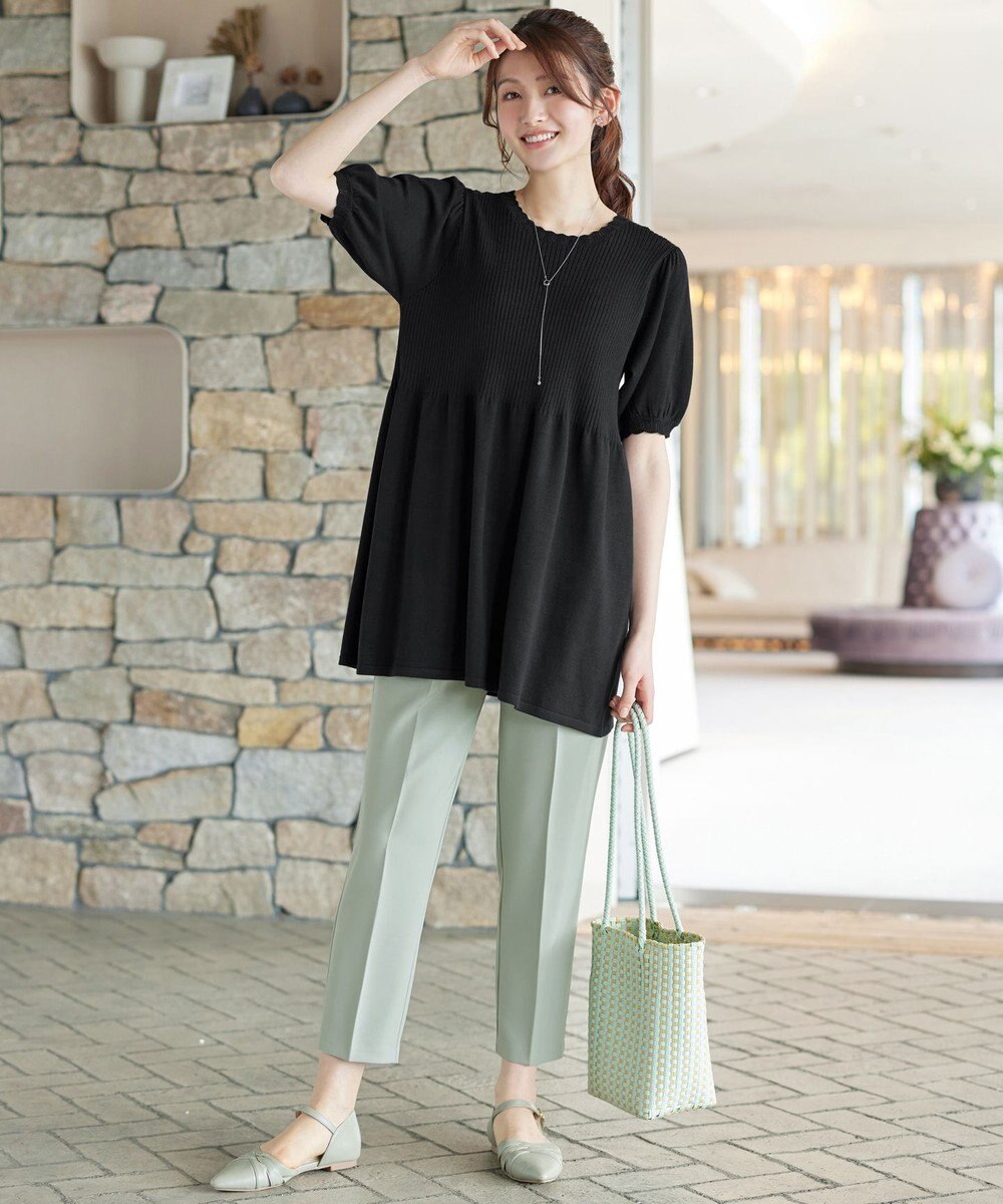 Tiaclasse リブ切替スカラップニットチュニック 