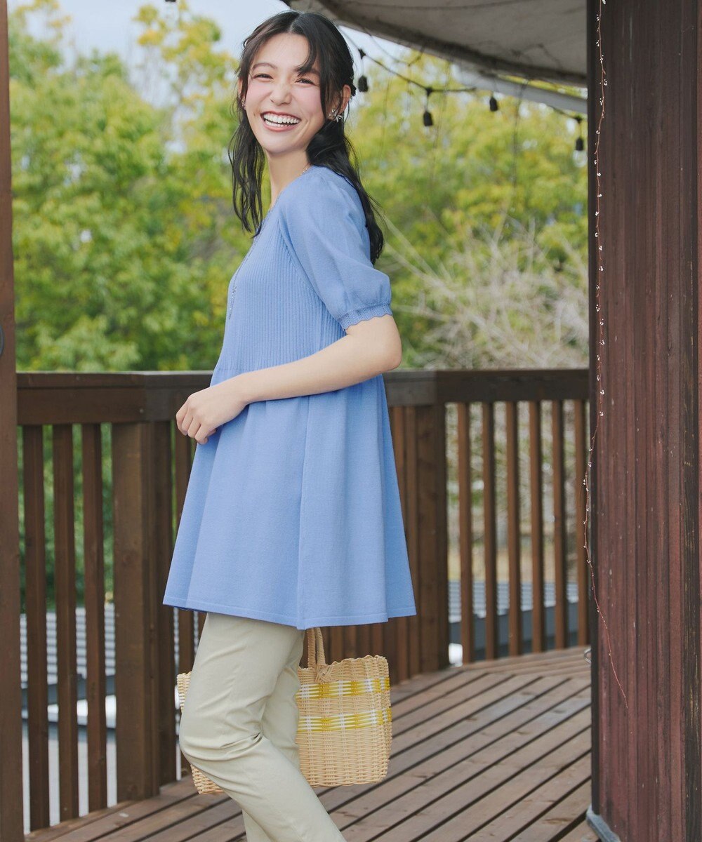 Tiaclasse リブ切替スカラップニットチュニック 