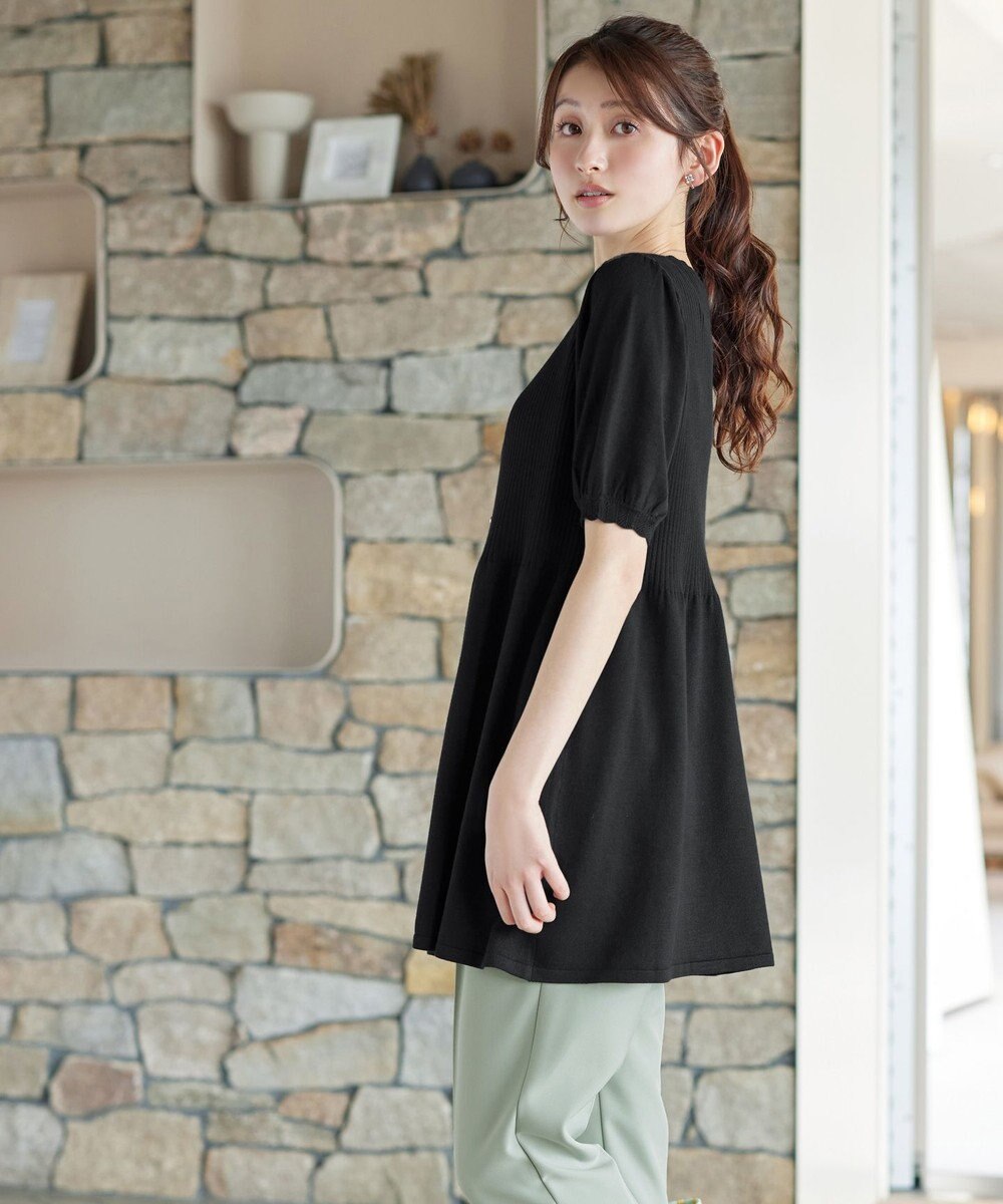 Tiaclasse リブ切替スカラップニットチュニック 