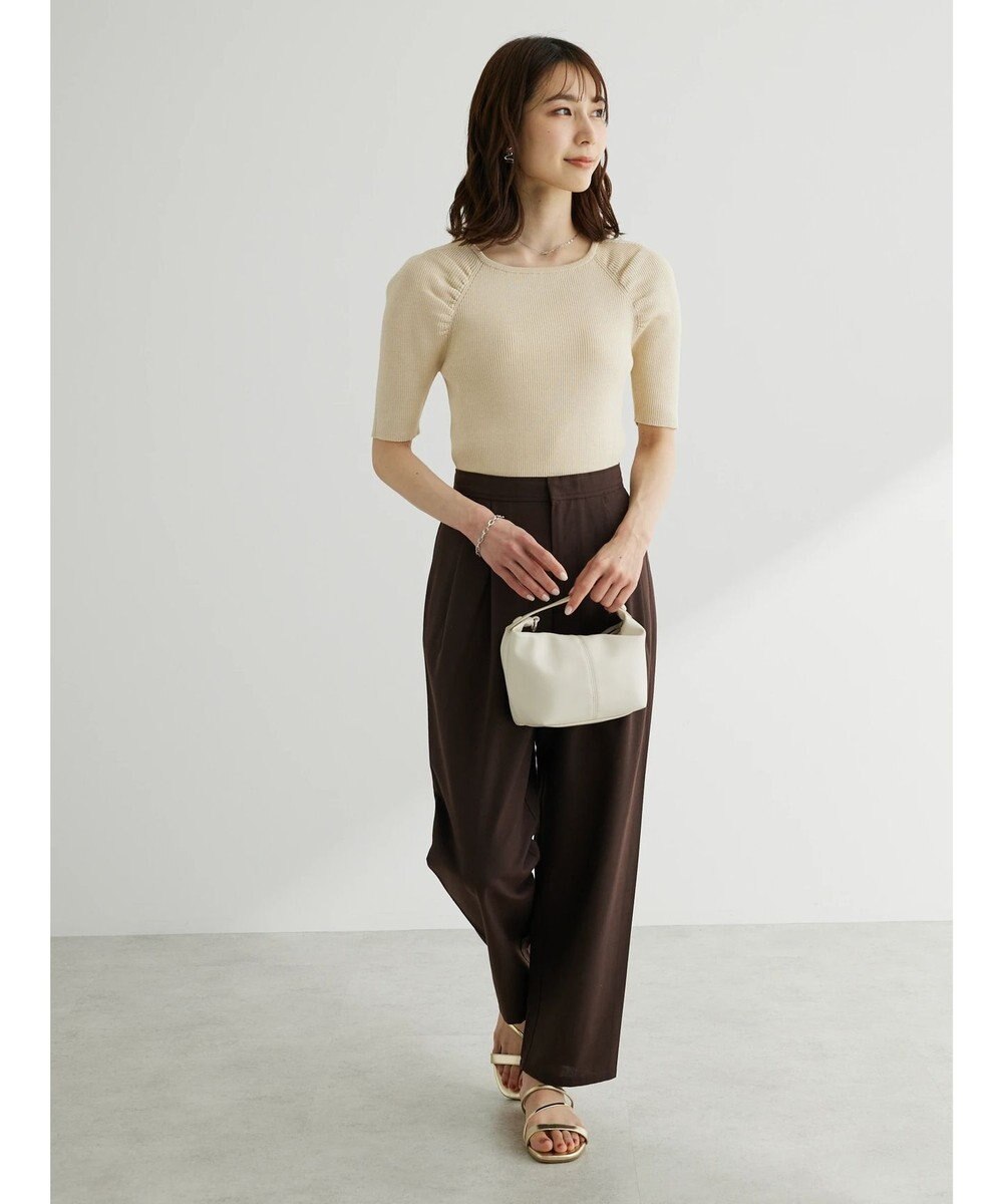 Green Parks 綿麻混タックテーパードパンツ 