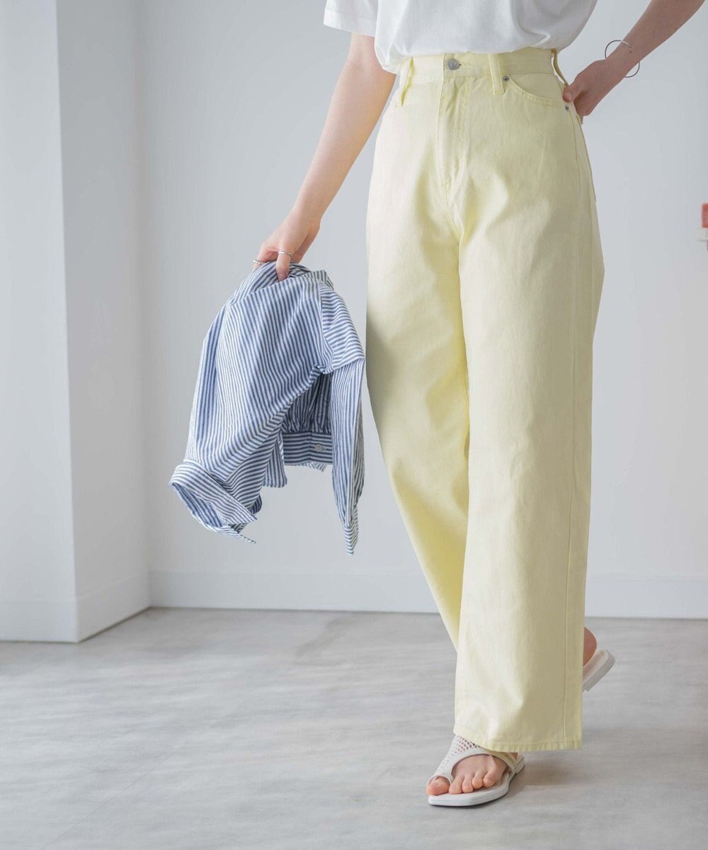 WEGO カラーウエストフィットワイドストレートパンツ 