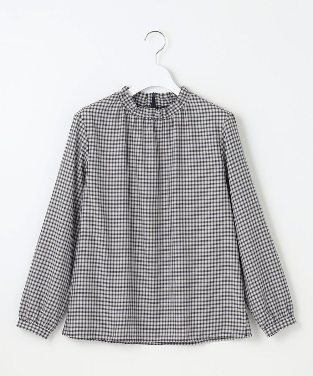 J.PRESS LADIES S 【洗える】ポリエステルヴィスコースブロックチェック フリルネック ブラウス 