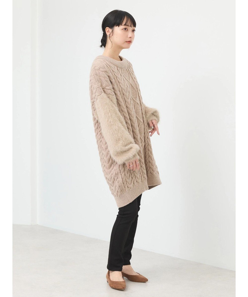 earth music&ecology 袖ファーケーブルミニワンピース 