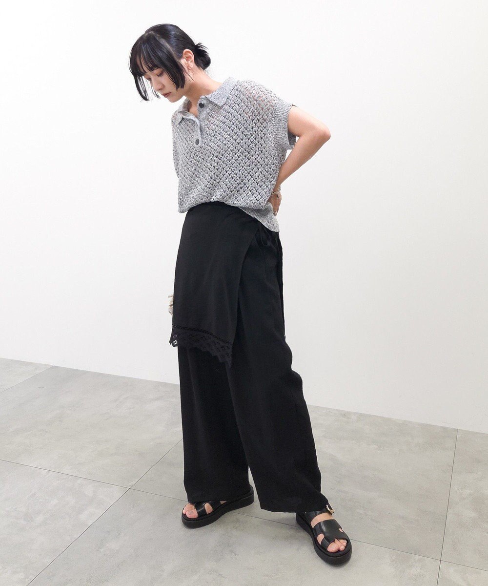 Green Parks 衿付き透かし編みニットプルオーバー 