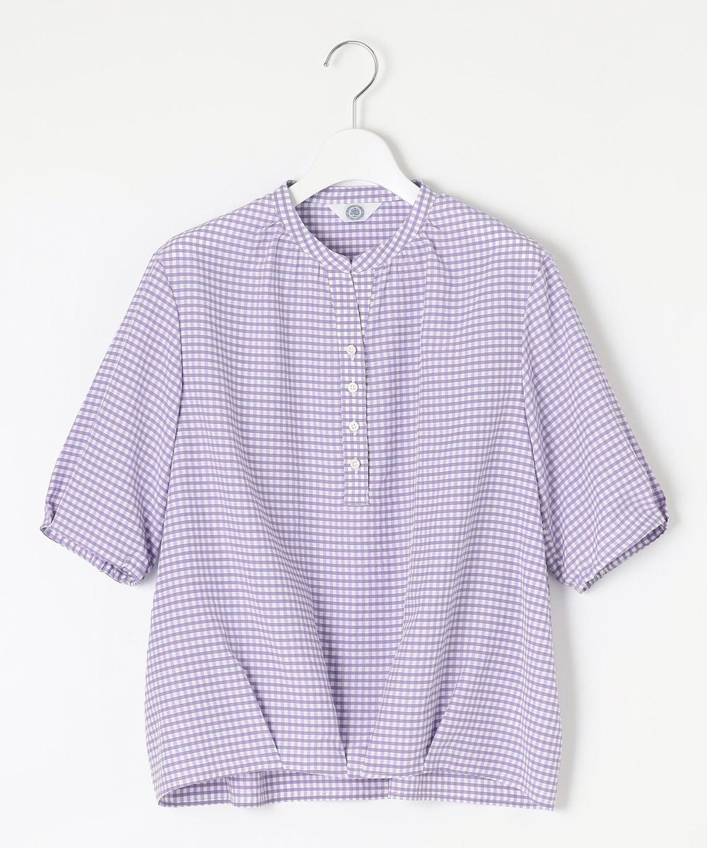 J.PRESS LADIES S 【洗える】アセVisギンガム バンドカラー ブラウス 