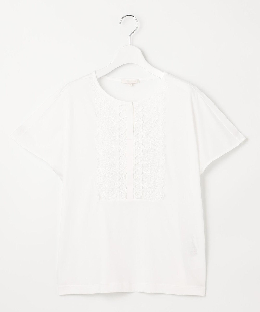 自由区 【洗える】コード刺繍胸元レース カットソー 