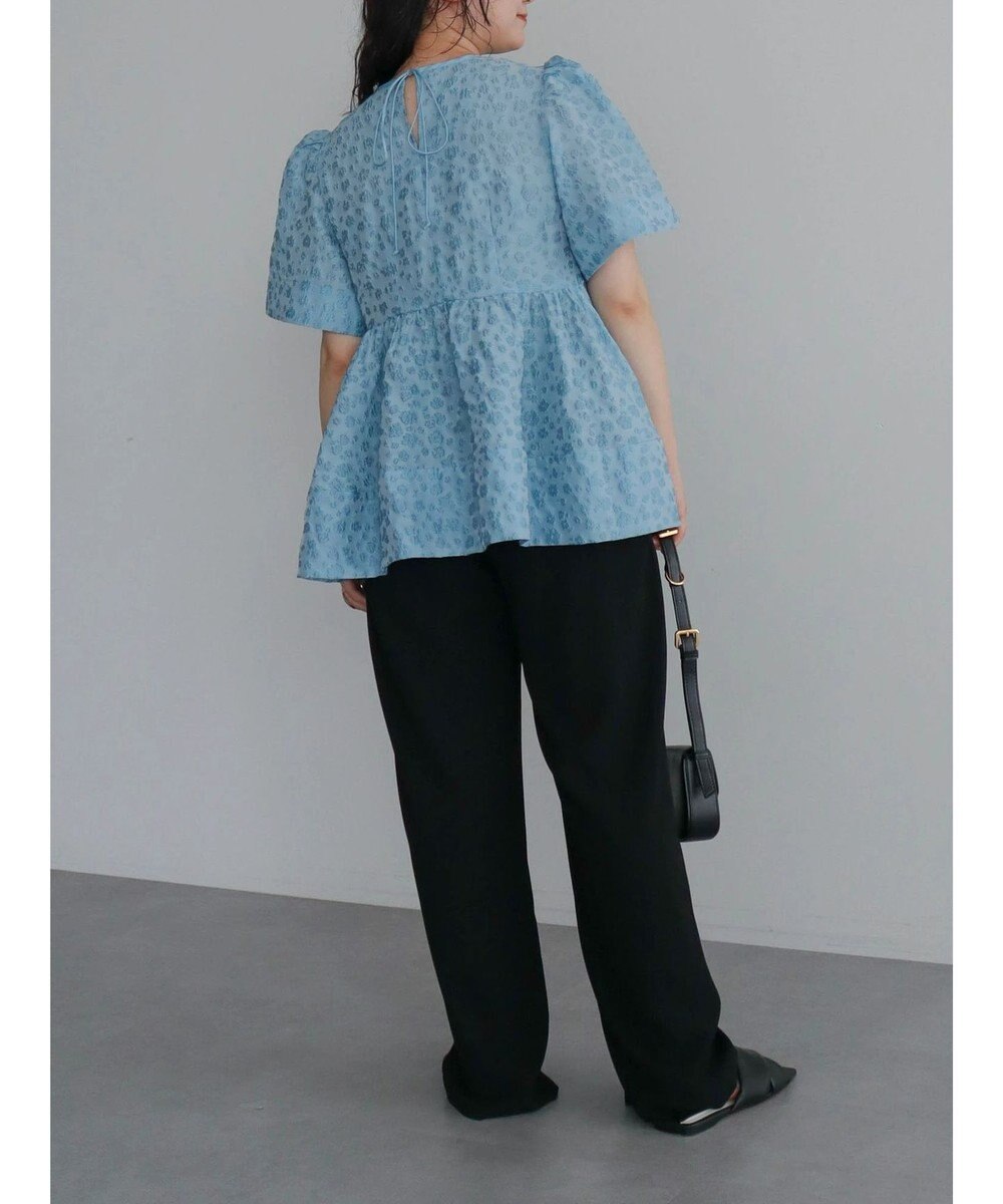 Green Parks パフスリーブジャガードペプラムブラウス 