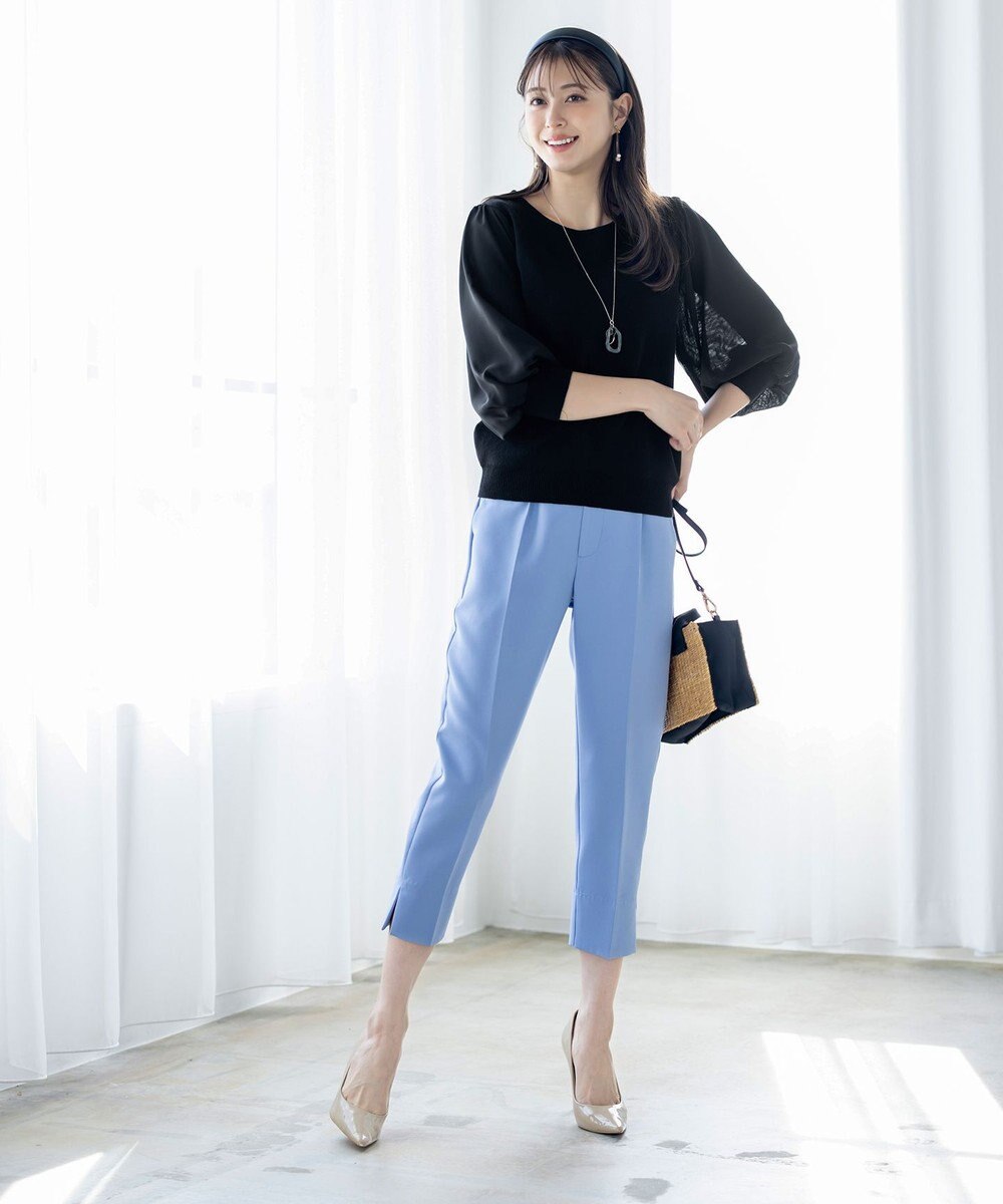 Tiaclasse L 【新色追加・洗える】異素材パフ袖トップス 