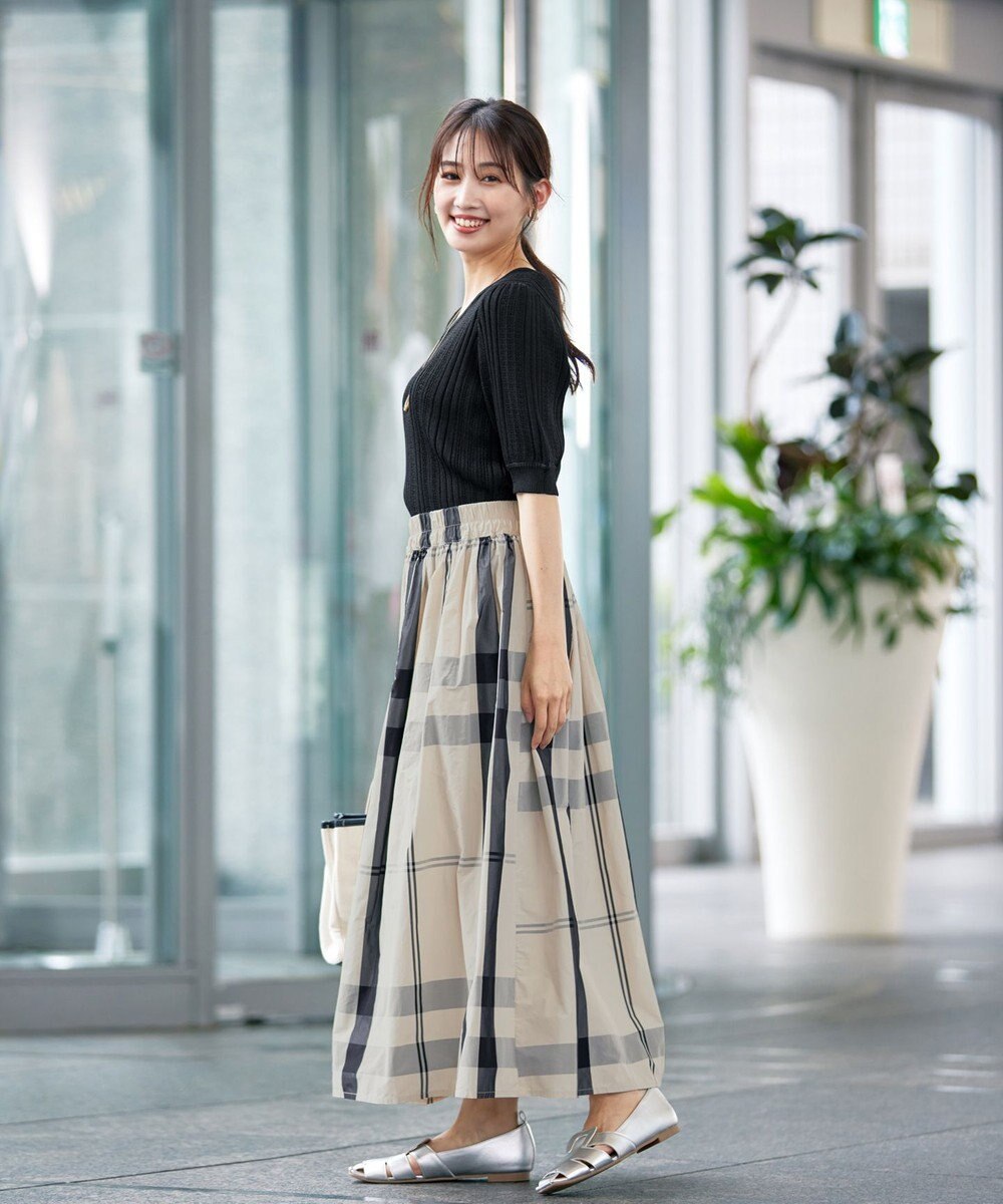 Tiaclasse 【洗える】パフスリーブ透かし編みニットトップス 