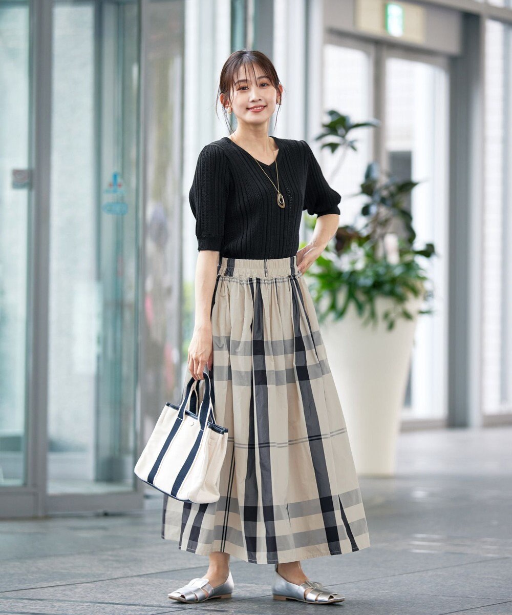 Tiaclasse 【洗える】パフスリーブ透かし編みニットトップス 