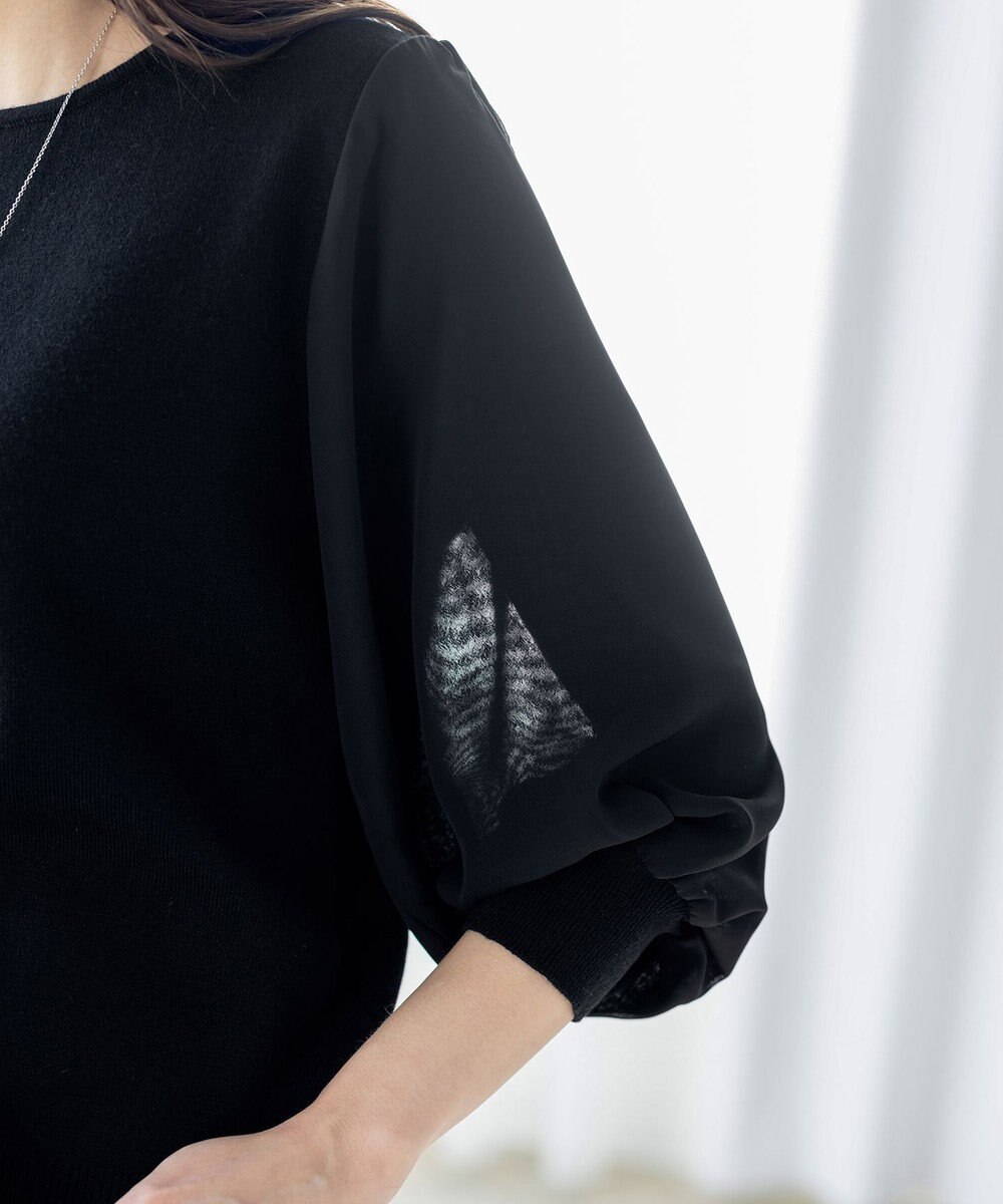 Tiaclasse L 【新色追加・洗える】異素材パフ袖トップス 