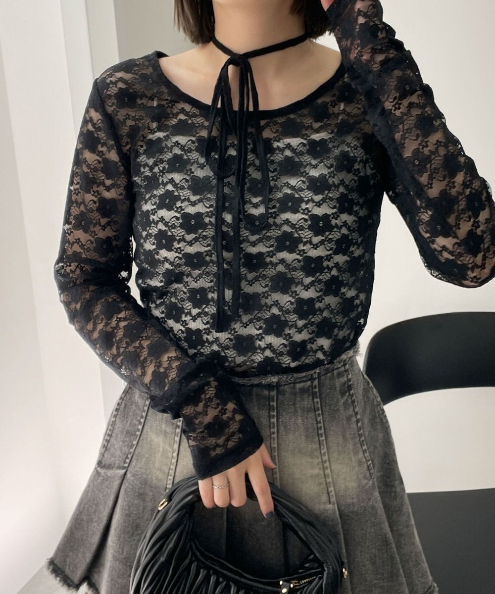 WEGO チョーカーリボン付きレースロンT 