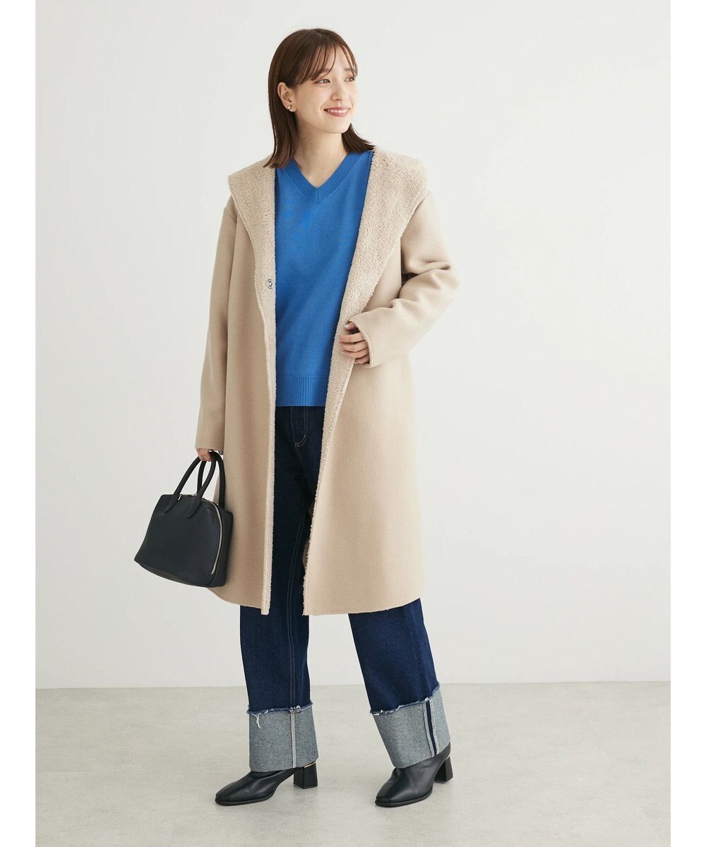 Green Parks フード付き裏ボアロングコーディガン 