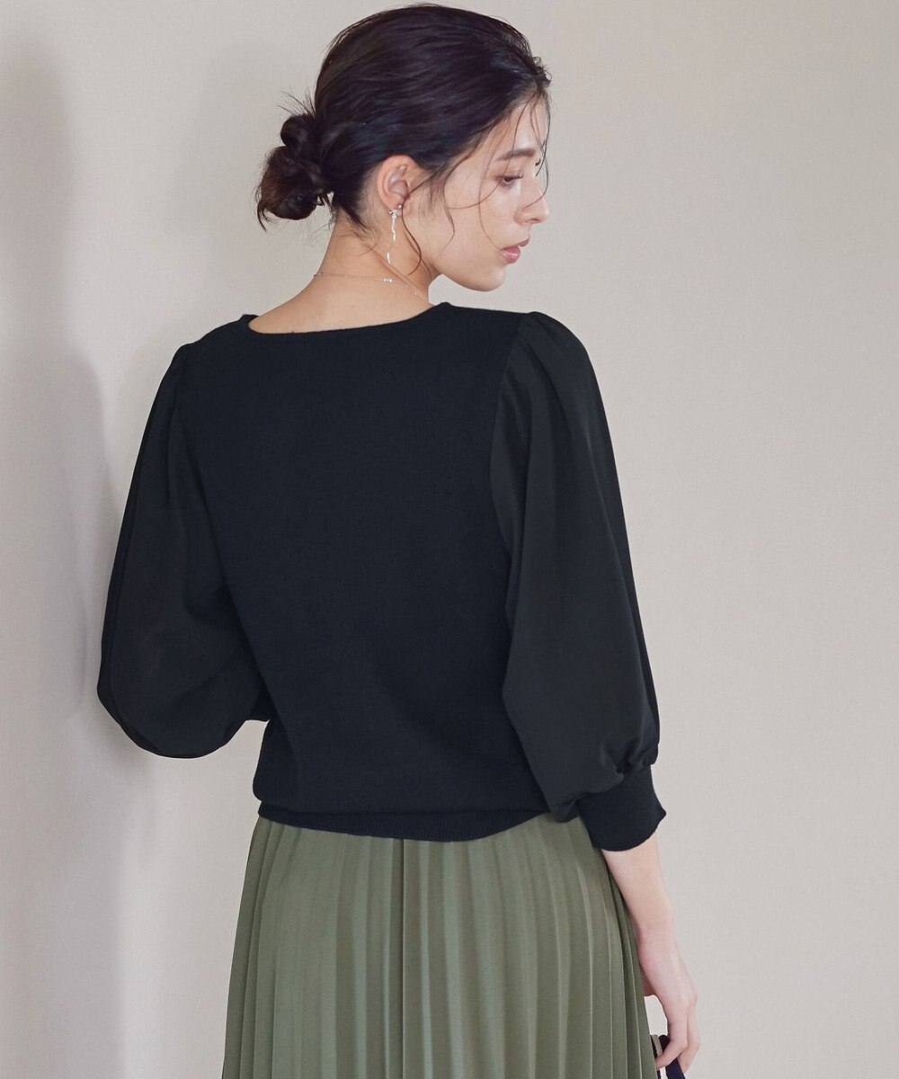 Tiaclasse L 【新色追加・洗える】異素材パフ袖トップス 