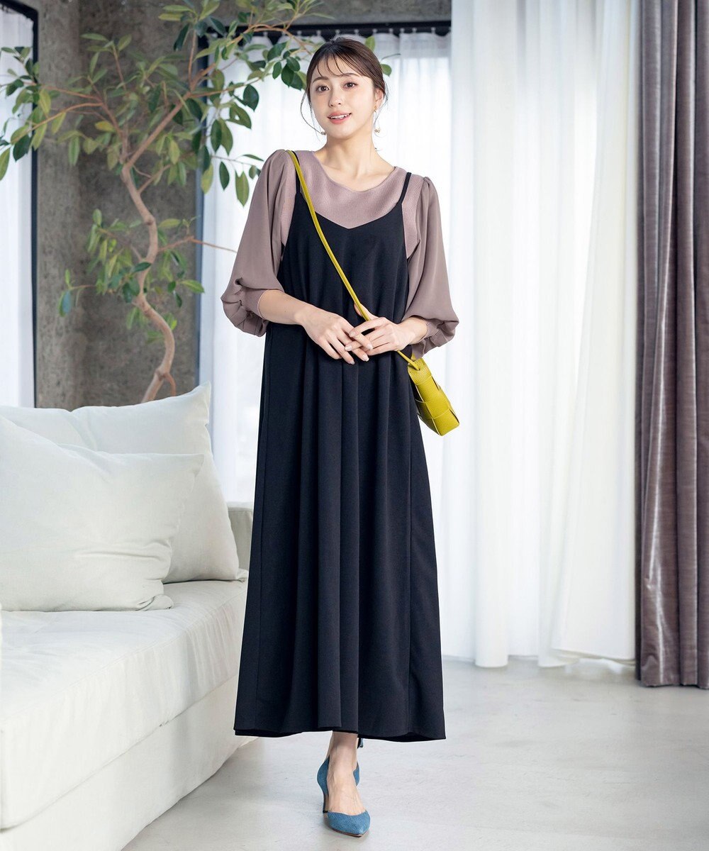 Tiaclasse L 【新色追加・洗える】異素材パフ袖トップス 