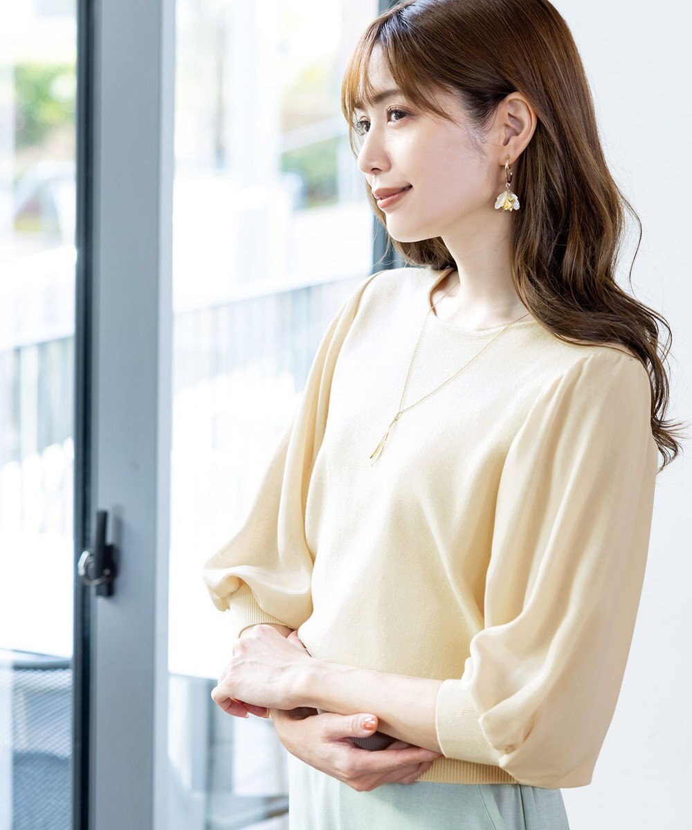 Tiaclasse L 【新色追加・洗える】異素材パフ袖トップス 