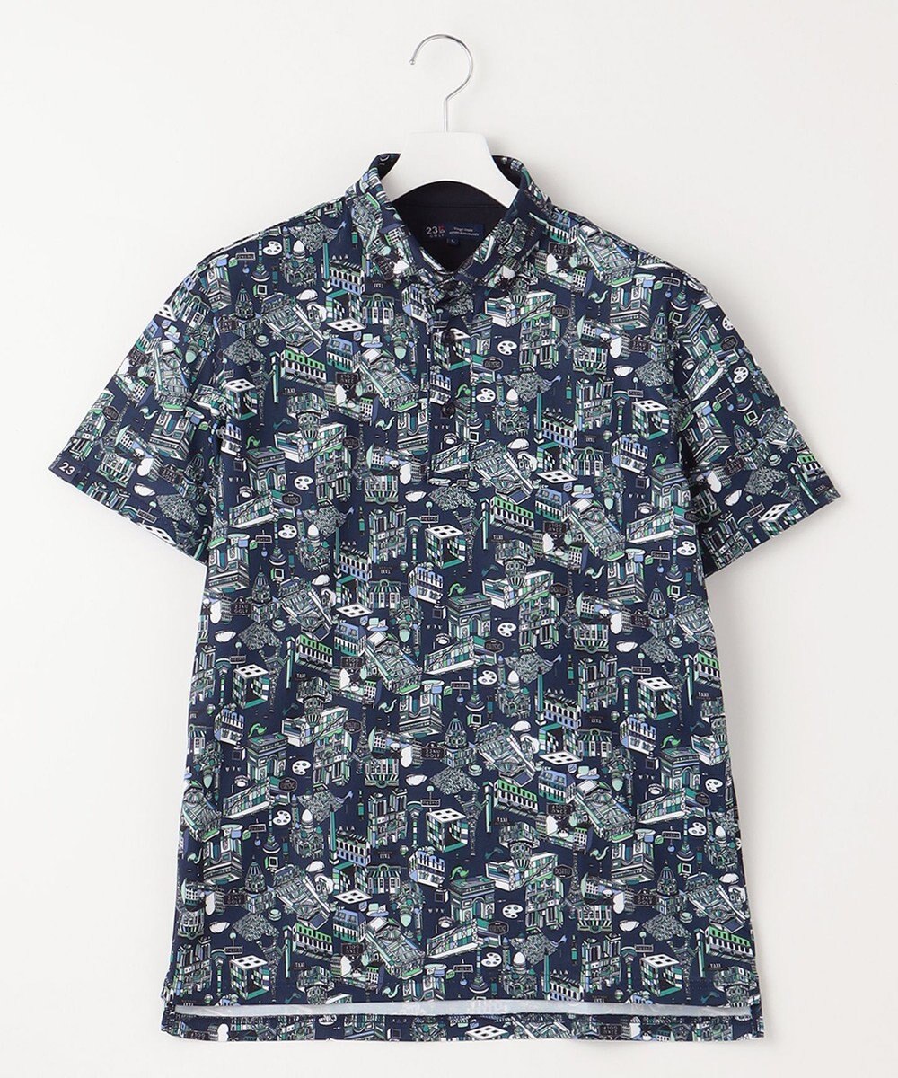 23区GOLF 【MEN】【吸水速乾/UVカット】パリマップ総柄ポロシャツ 