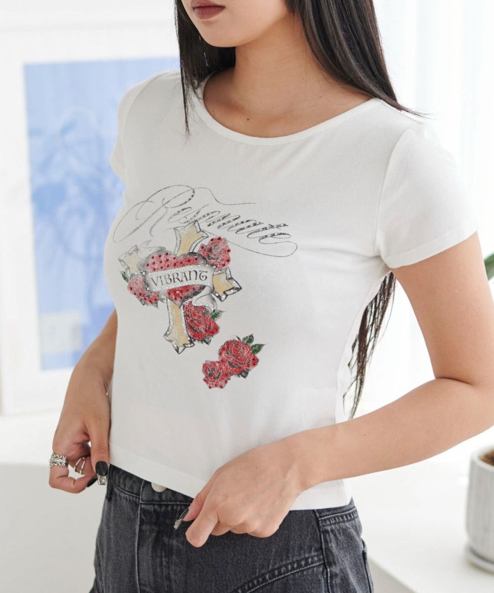 WEGO ラインストーンハートグラフィックちびT 