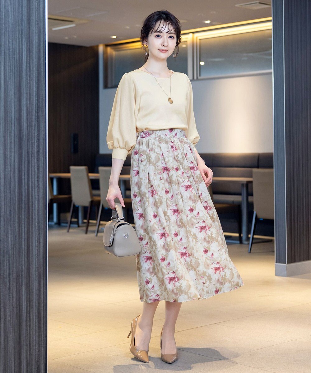 Tiaclasse L 【新色追加・洗える】異素材パフ袖トップス 