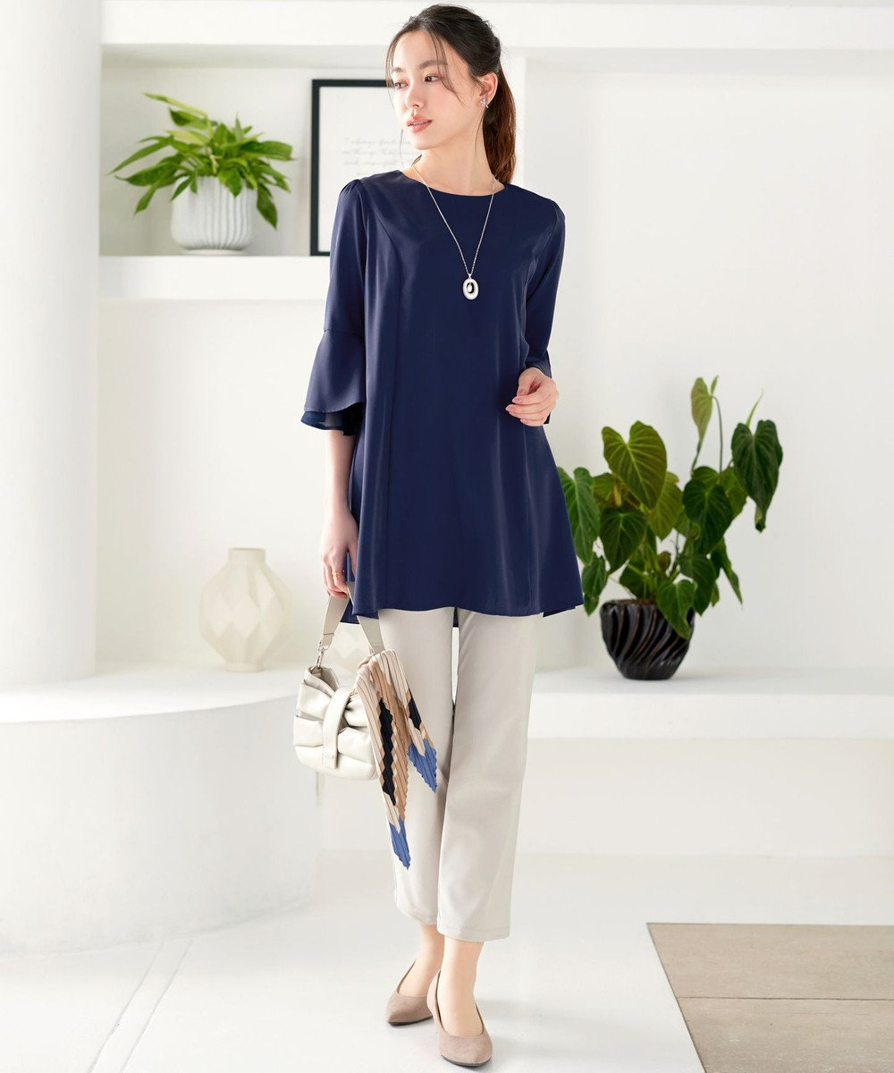 Tiaclasse 【新色追加】シフォンフレア袖チュニックブラウス 