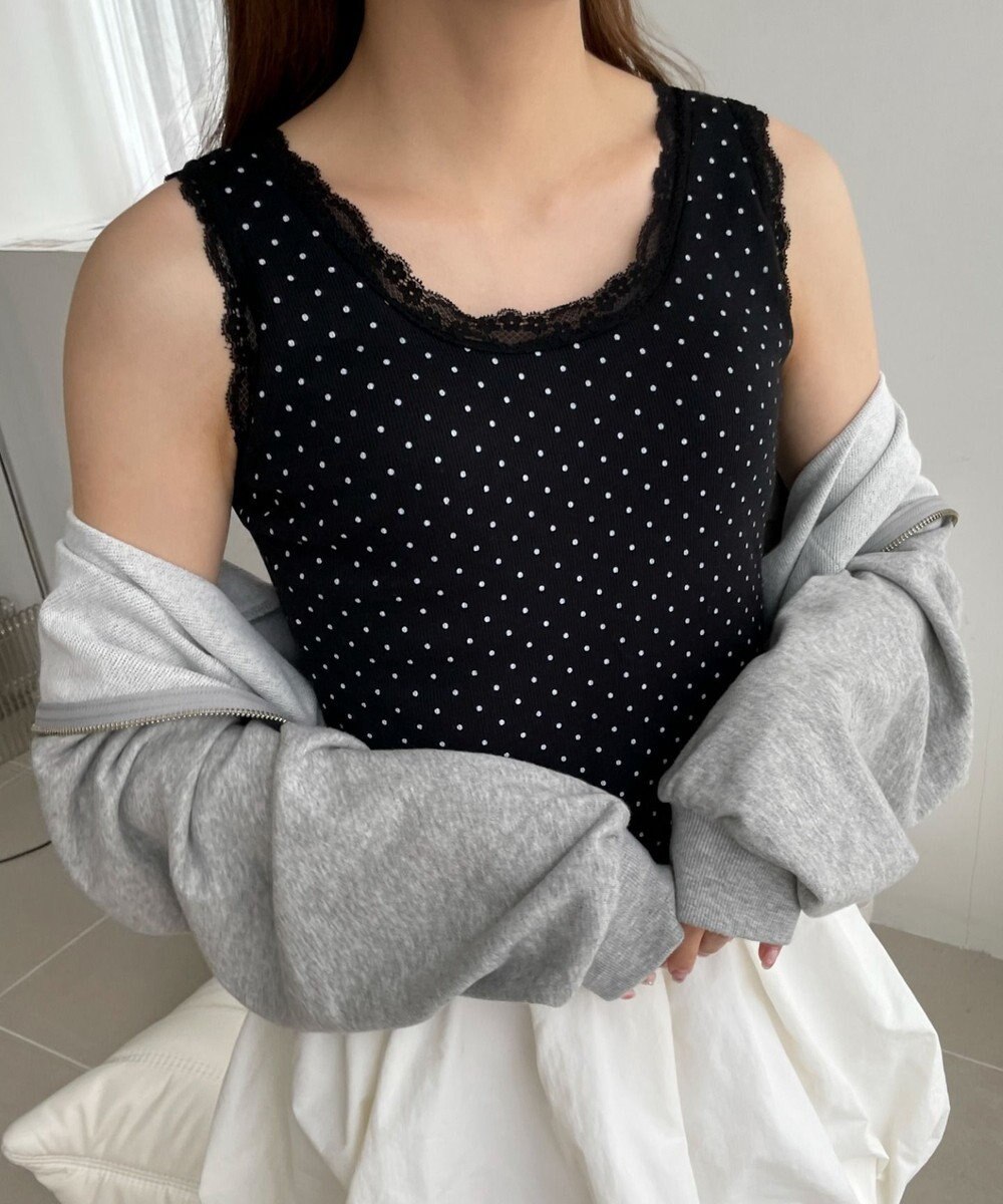 WEGO 【カップ付きインナー】ドット柄レースlカップインタンク 