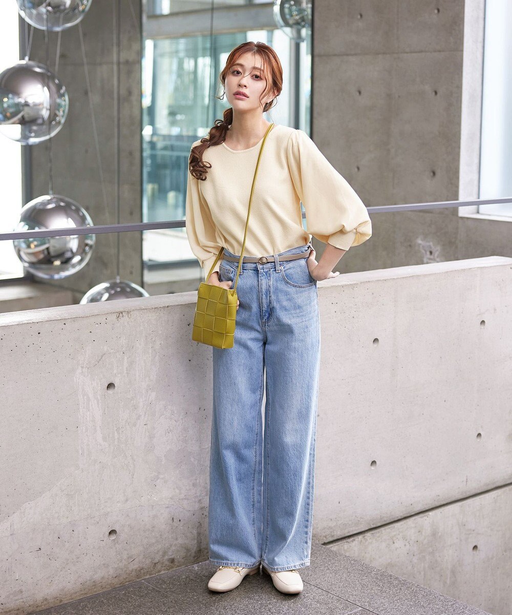 Tiaclasse L 【新色追加・洗える】異素材パフ袖トップス 