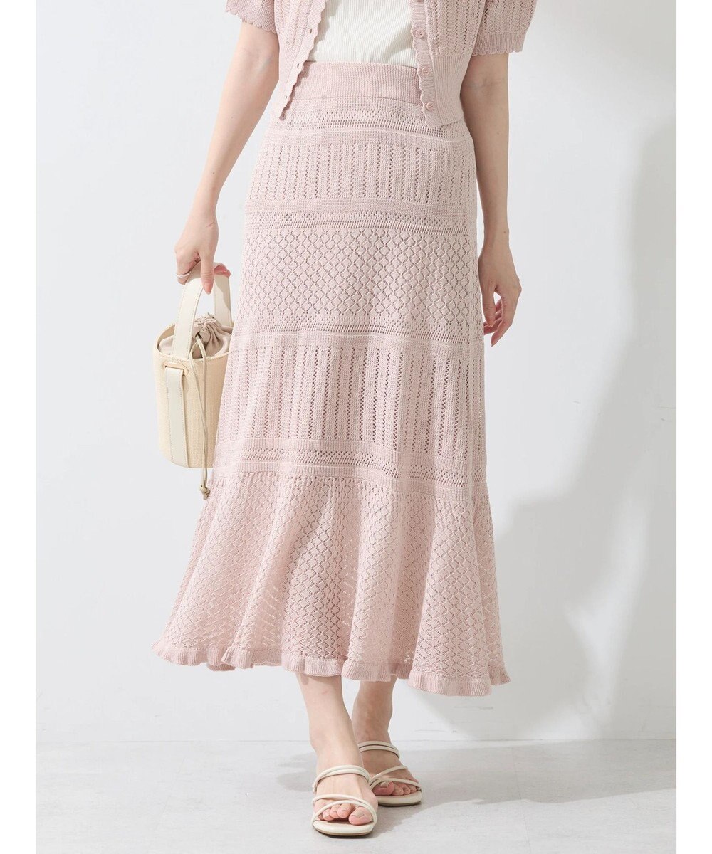 earth music&ecology ２点ＳＥＴ透かし編みカーディガン＋裾フレアスカート 