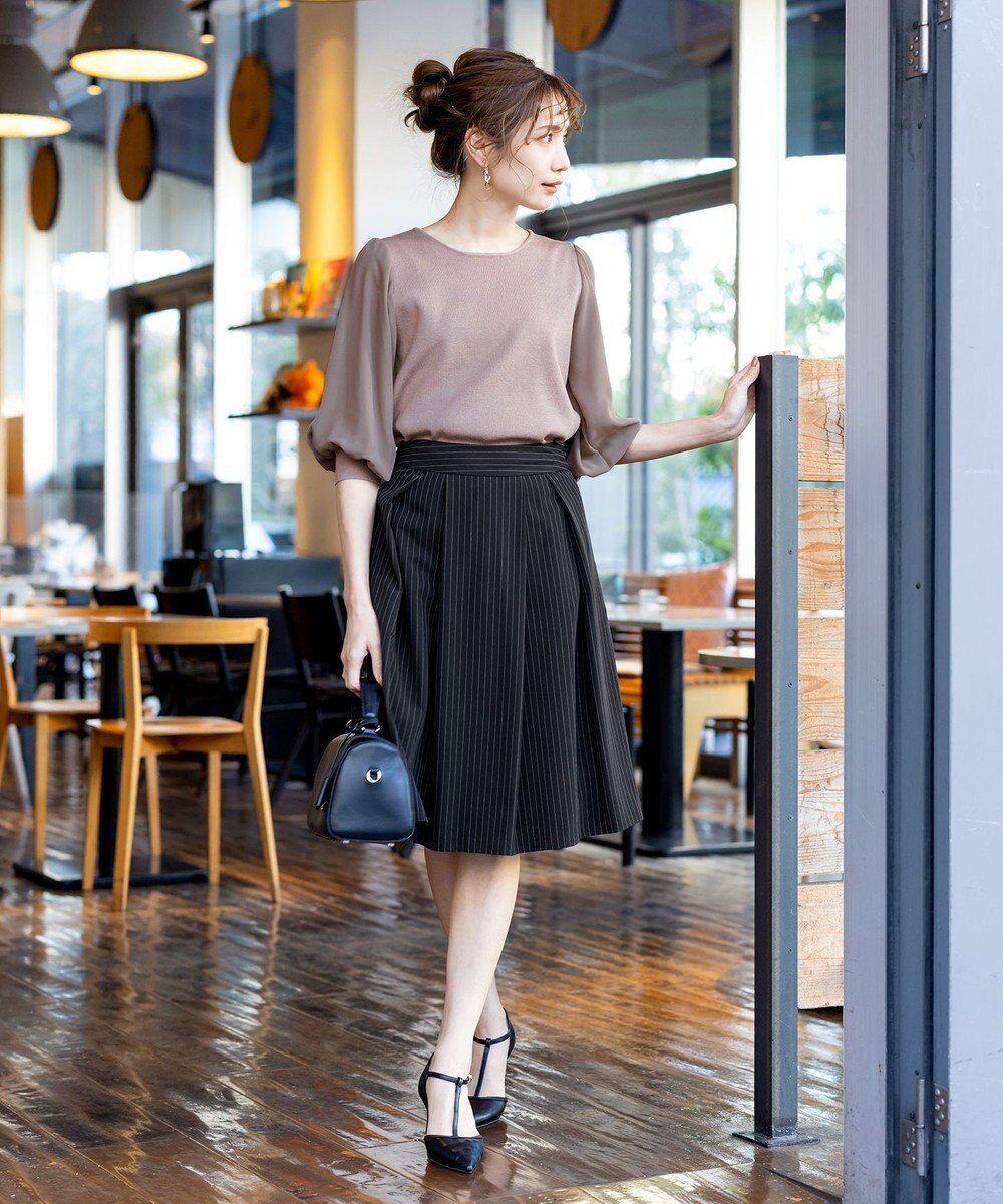 Tiaclasse L 【新色追加・洗える】異素材パフ袖トップス 