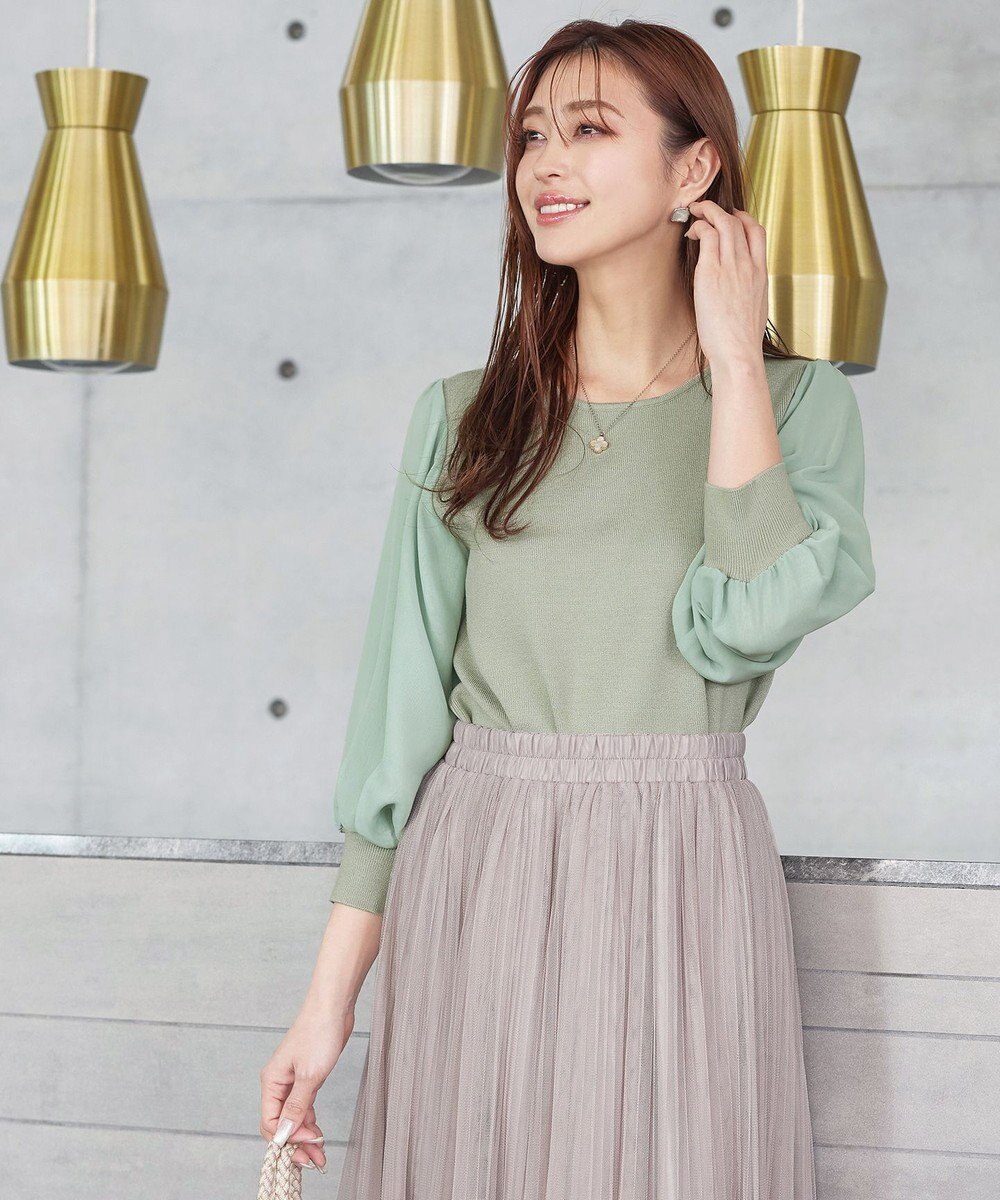 Tiaclasse L 【新色追加・洗える】異素材パフ袖トップス 