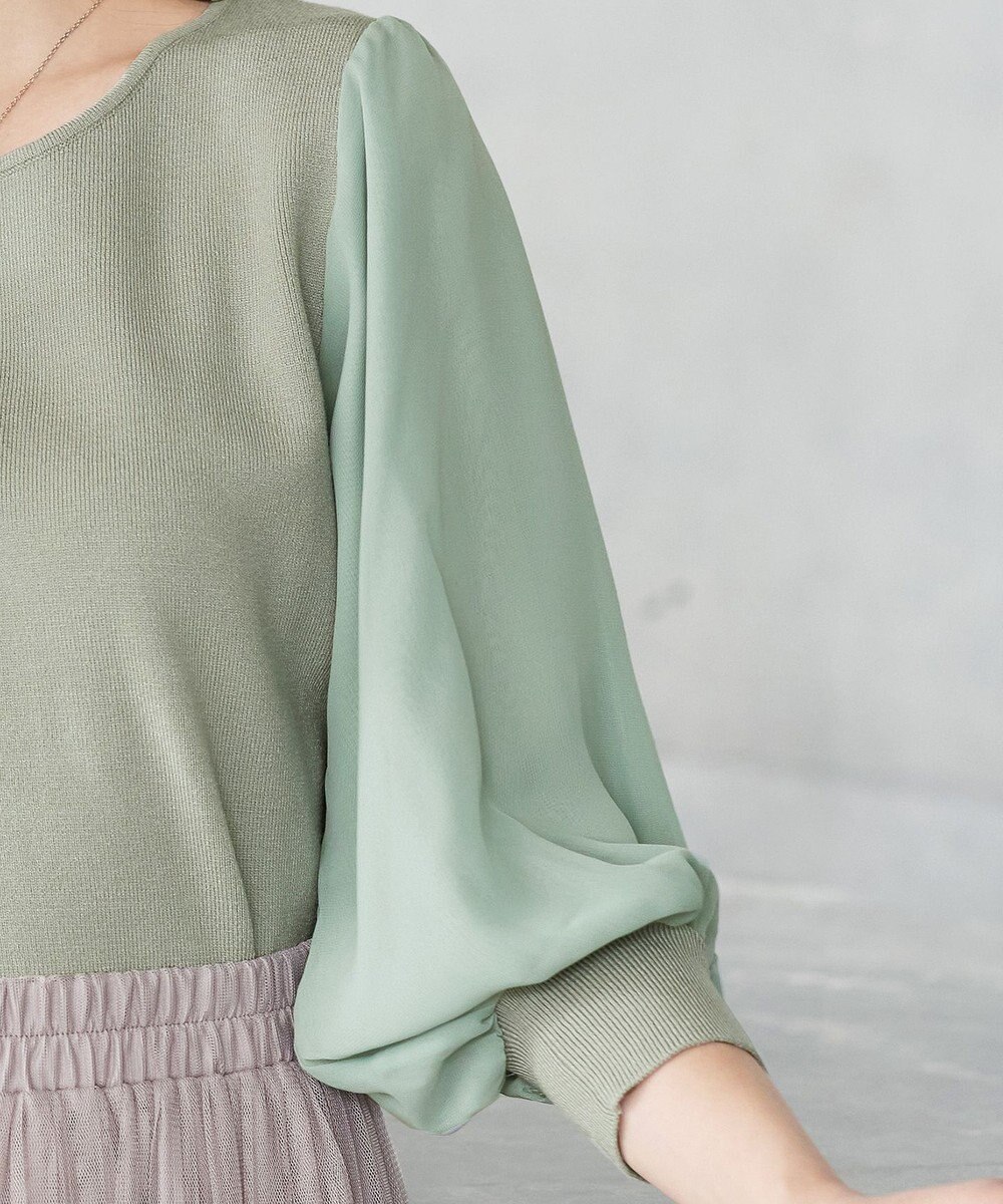 Tiaclasse L 【新色追加・洗える】異素材パフ袖トップス 