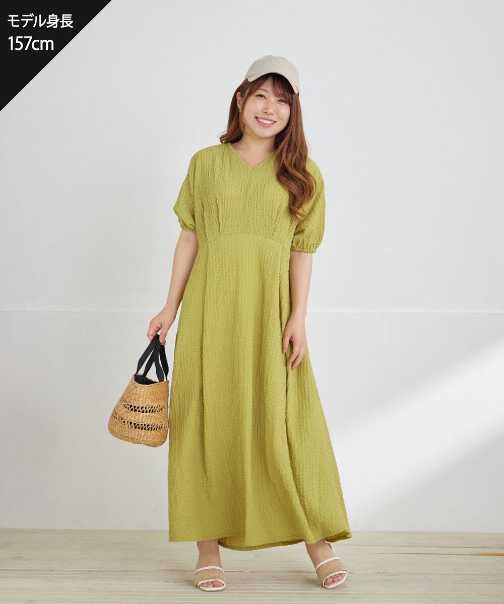 Tiaclasse L 【新色追加・洗える】ワッフルVネックワンピース 